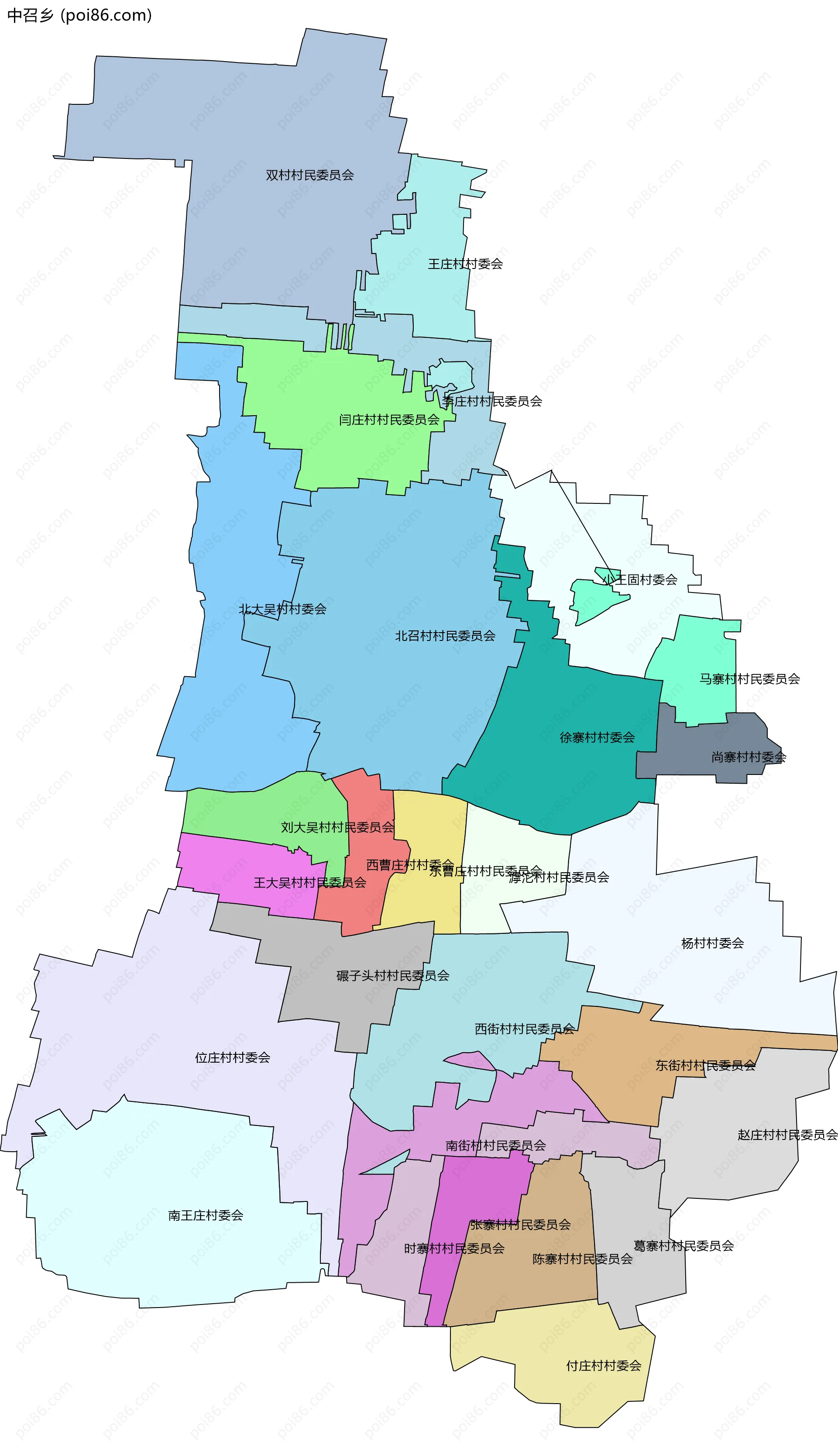 中召乡边界地图(五级行政区划)