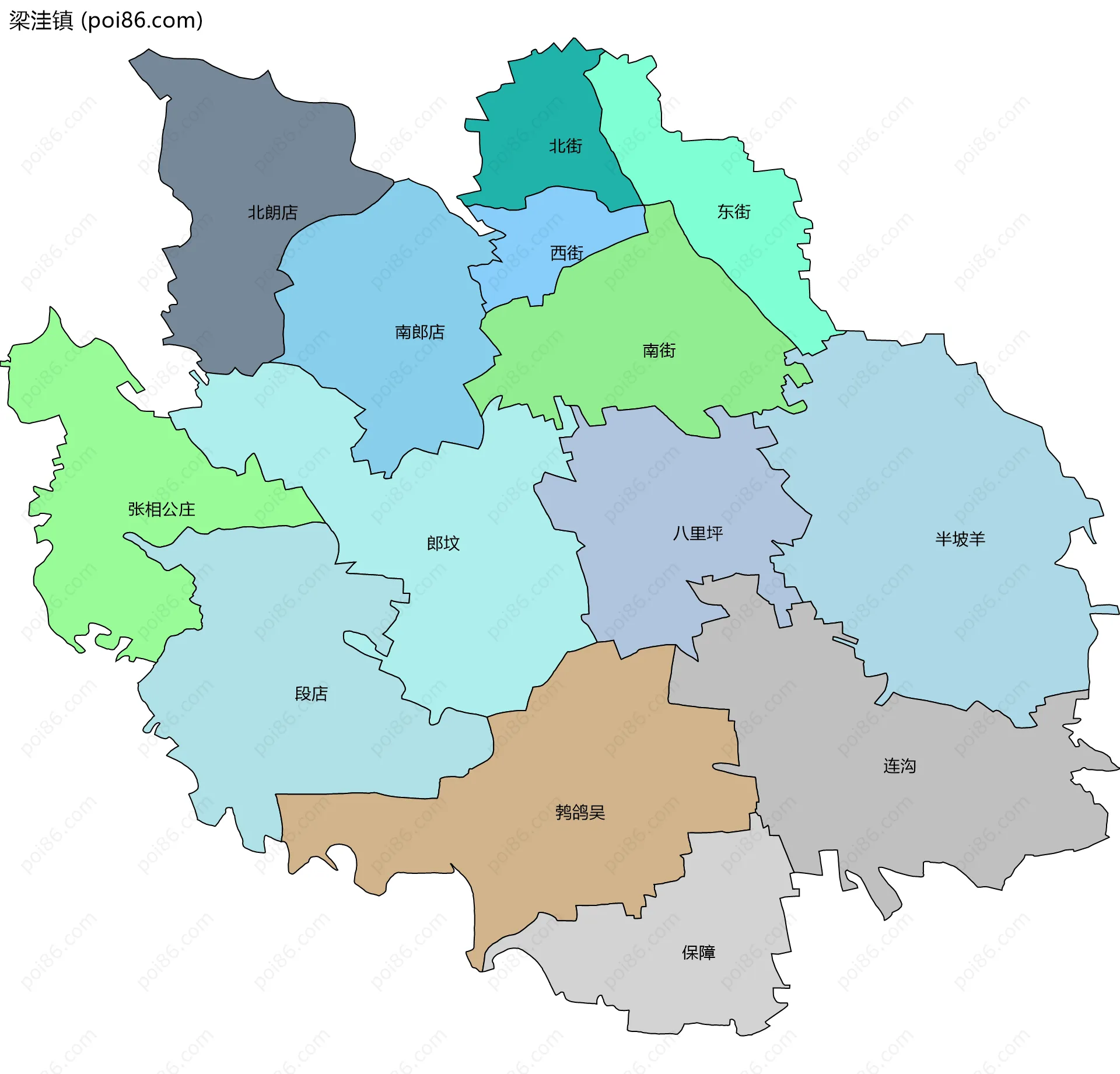 梁洼镇边界地图(五级行政区划)