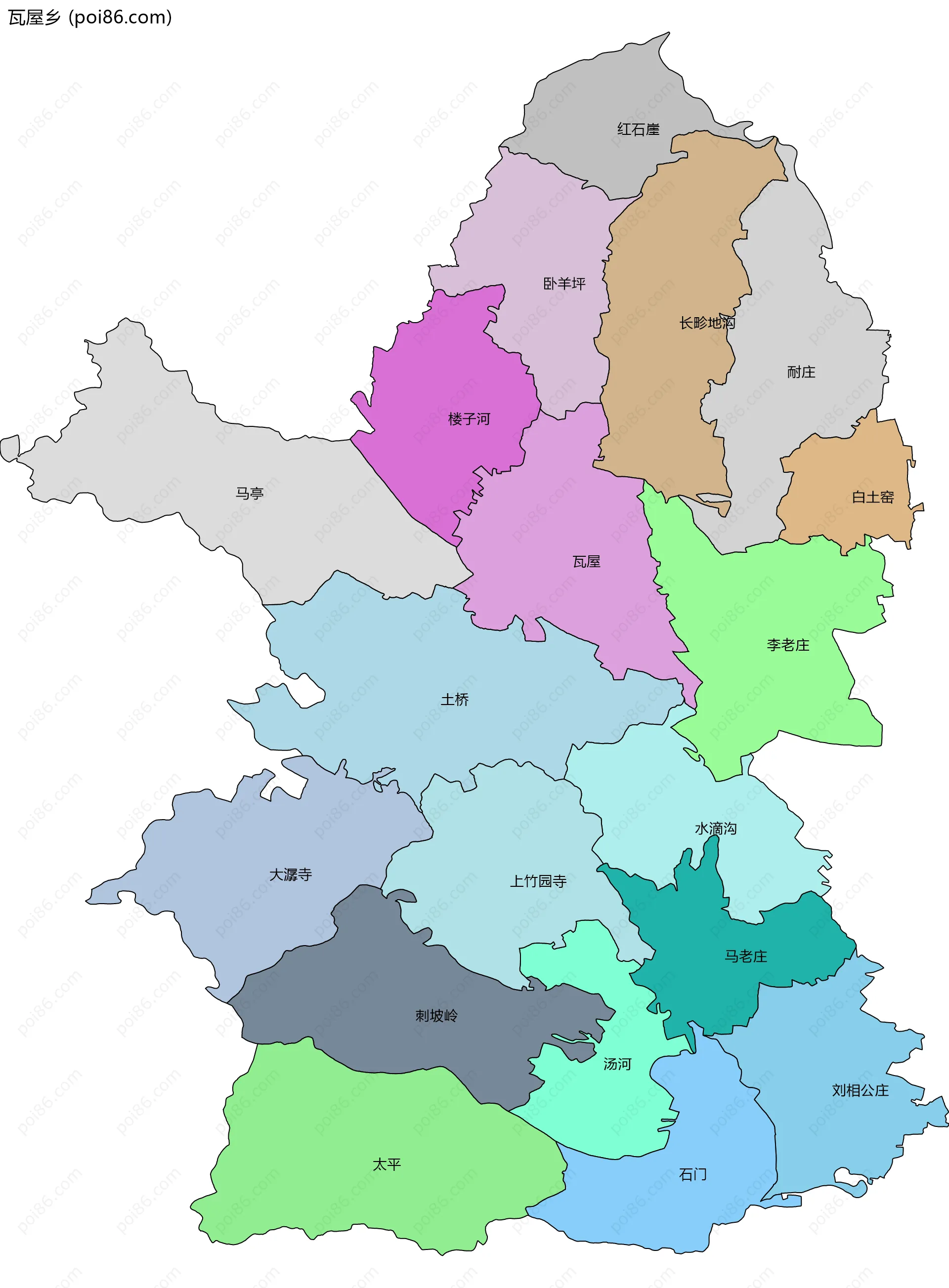 瓦屋乡边界地图(五级行政区划)