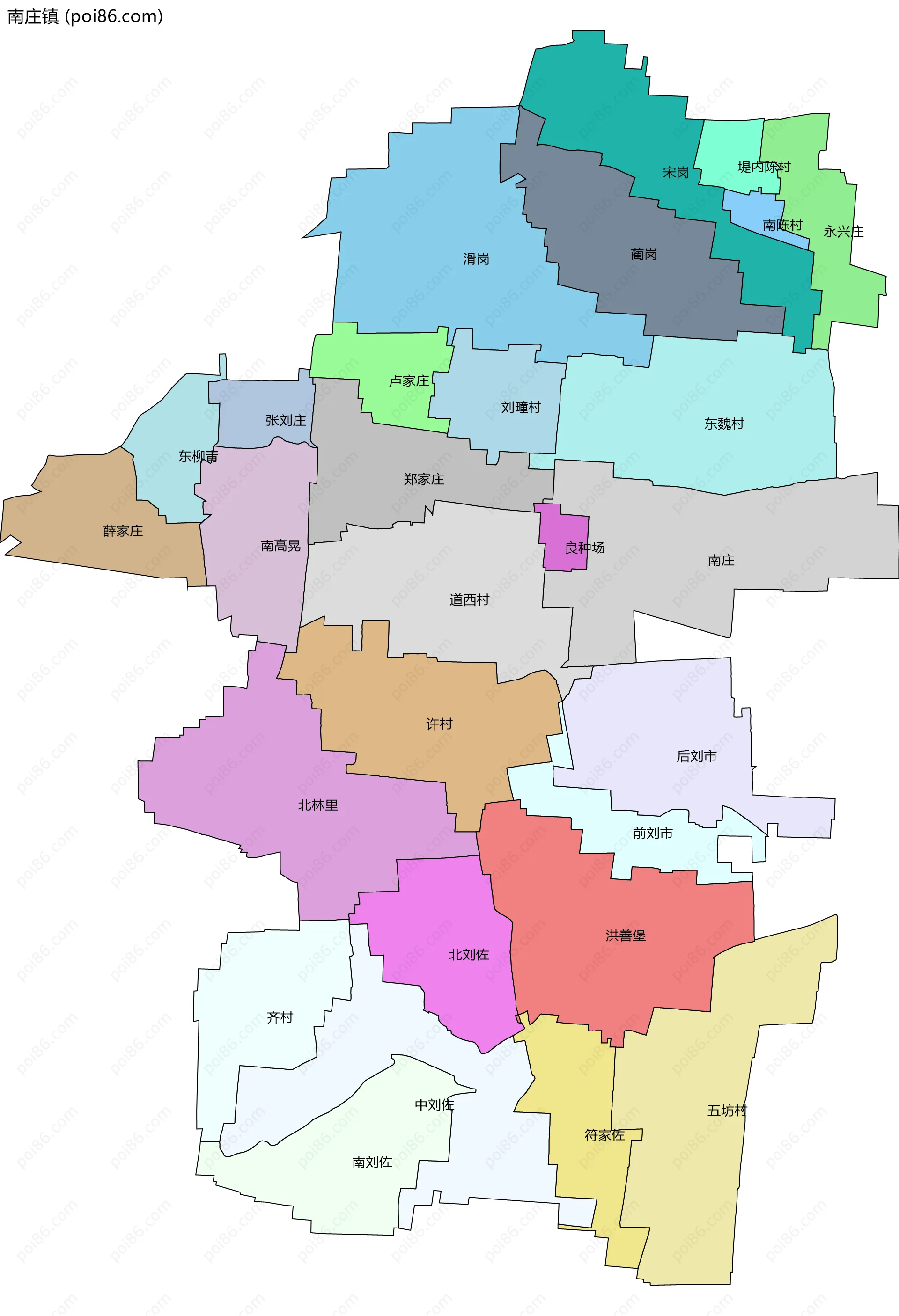 南庄镇边界地图(五级行政区划)