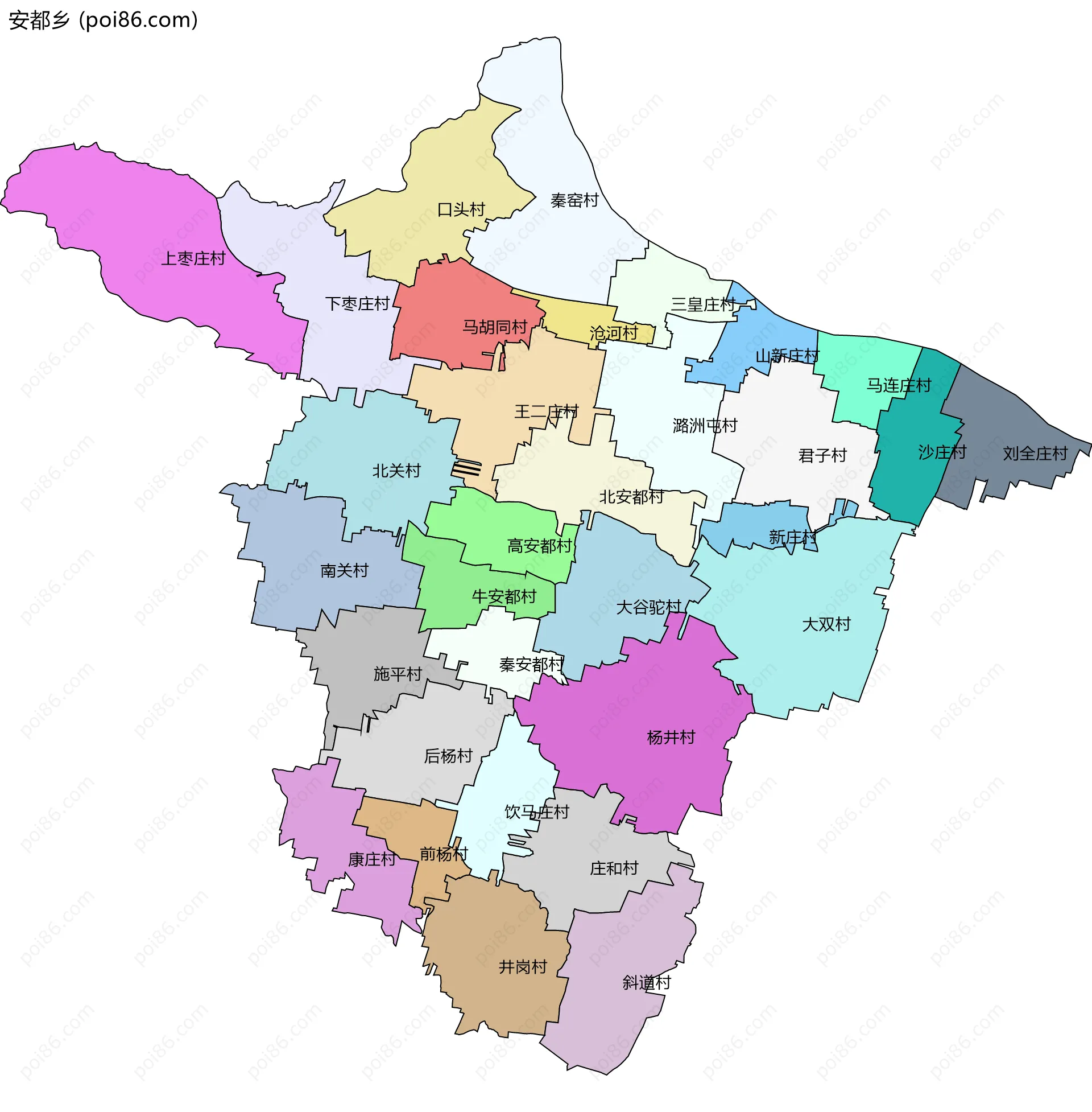 安都乡边界地图(五级行政区划)