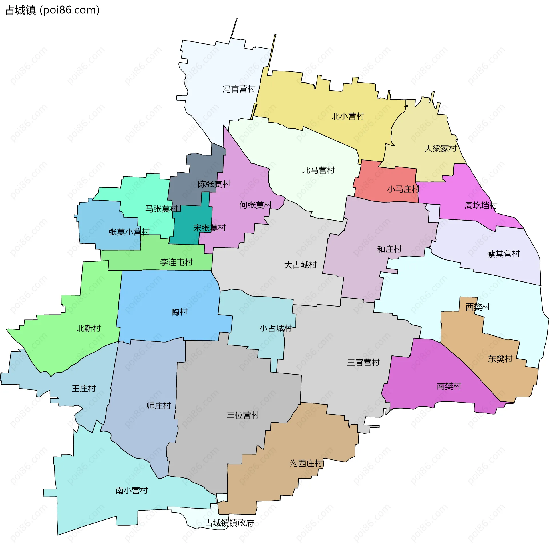 占城镇边界地图(五级行政区划)