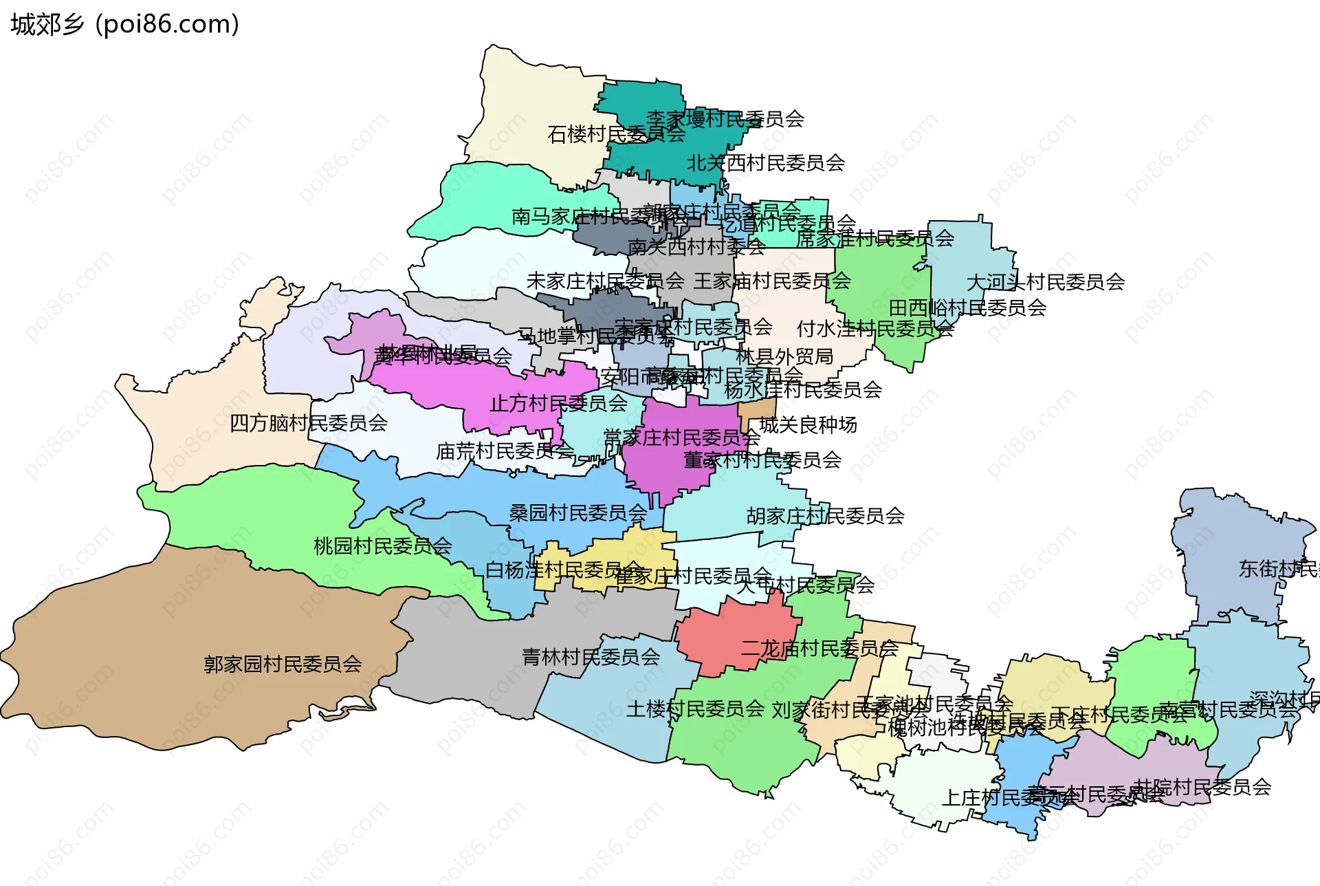 城郊乡边界地图(五级行政区划)