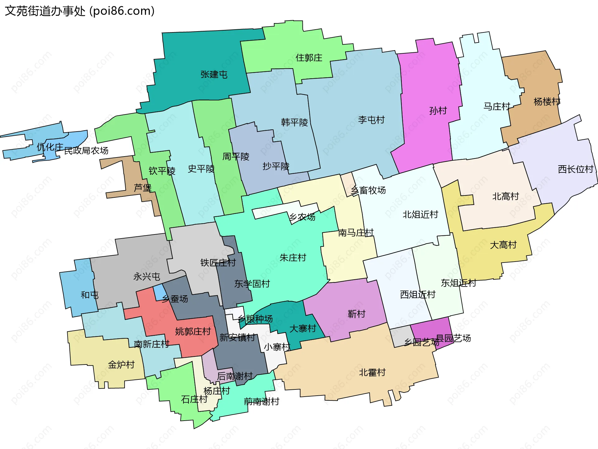 文苑街道办事处边界地图(五级行政区划)