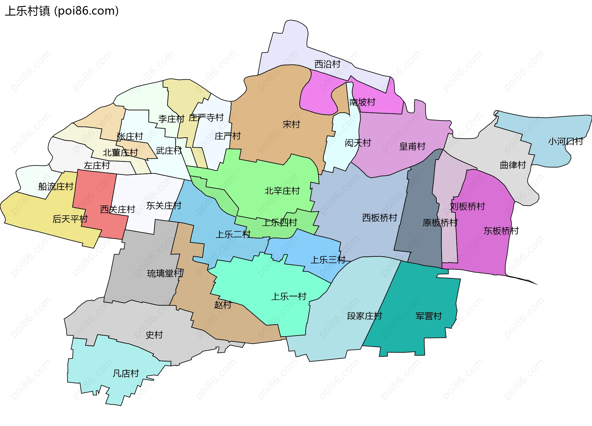 上乐村镇边界地图(五级行政区划)
