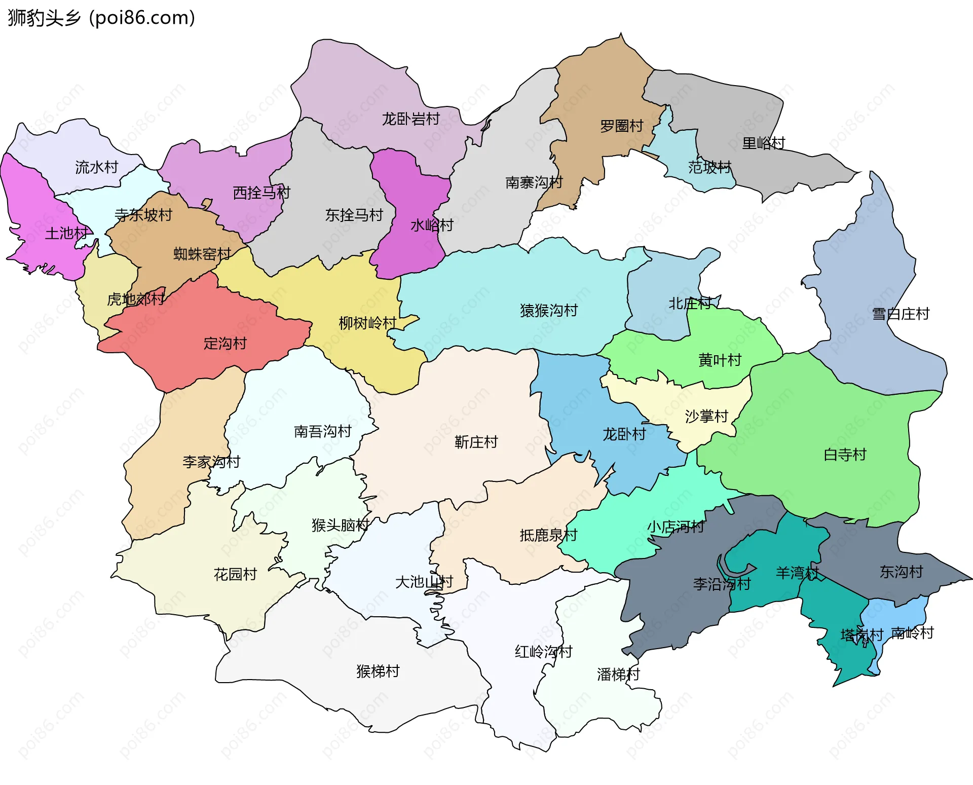 狮豹头乡边界地图(五级行政区划)