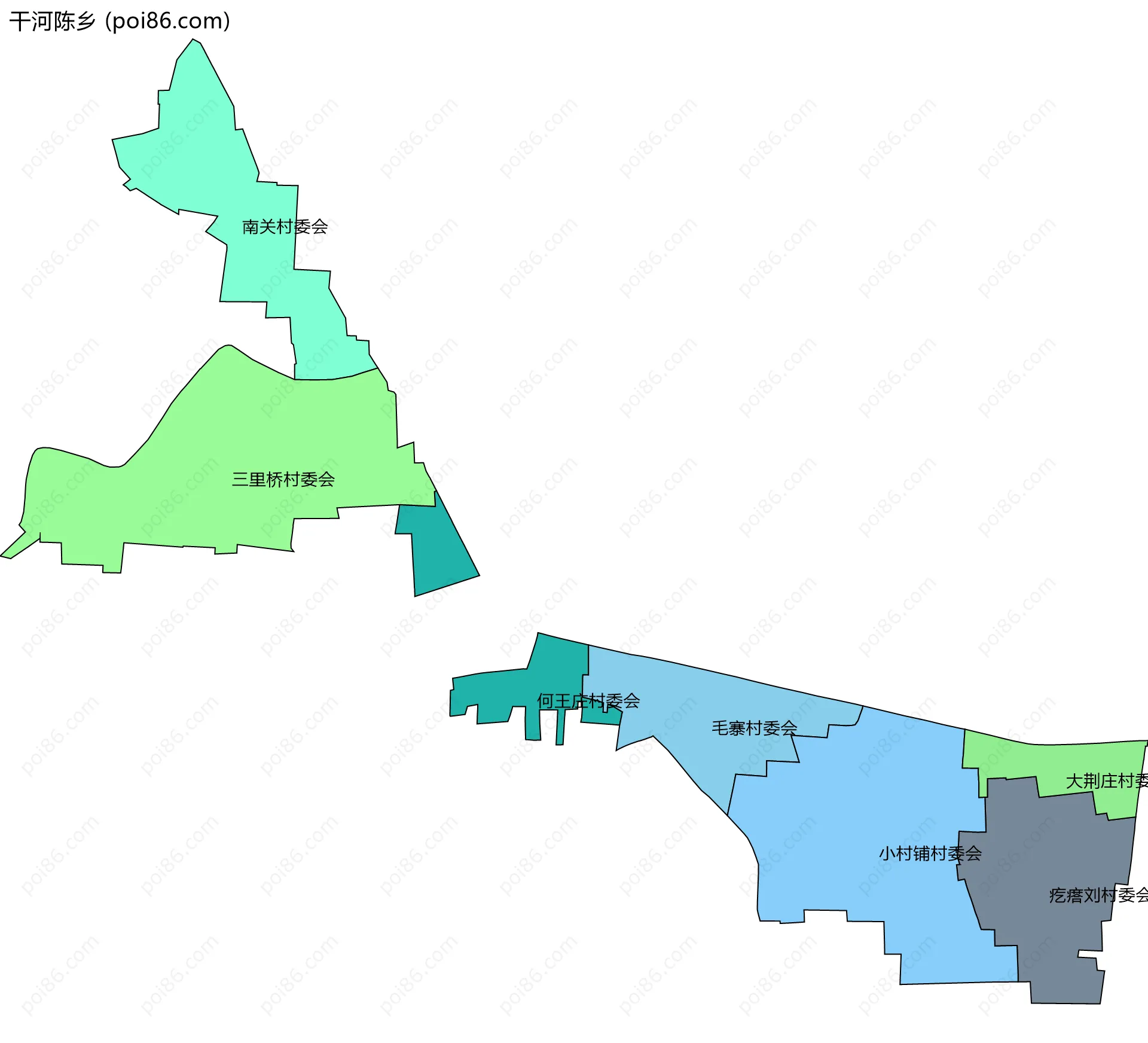 干河陈乡边界地图(五级行政区划)