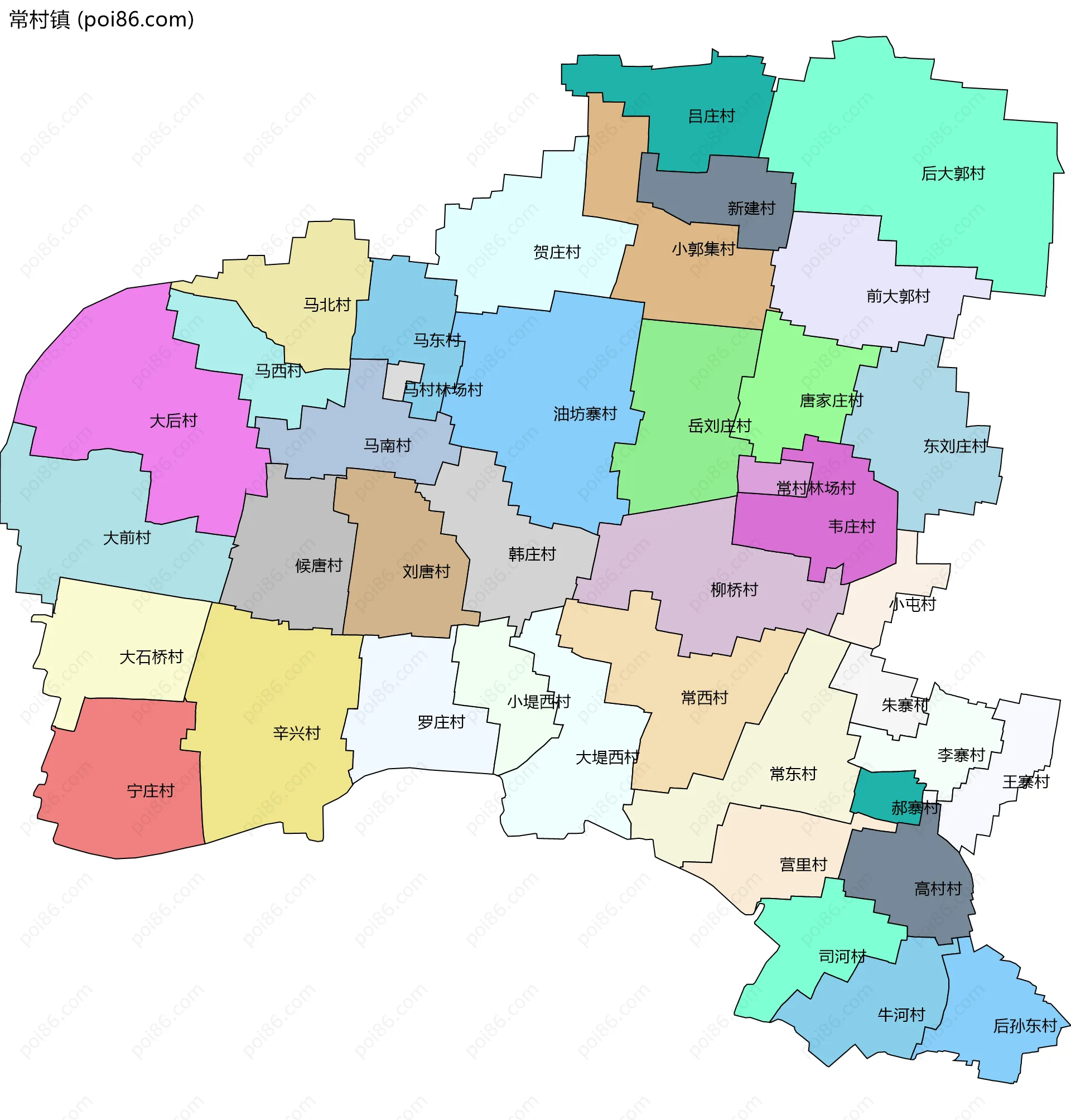 常村镇边界地图(五级行政区划)