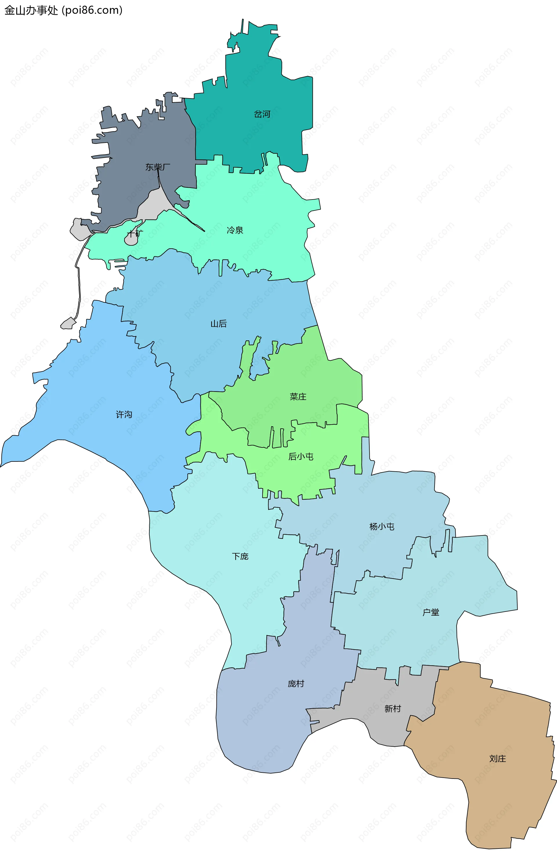 金山办事处边界地图(五级行政区划)