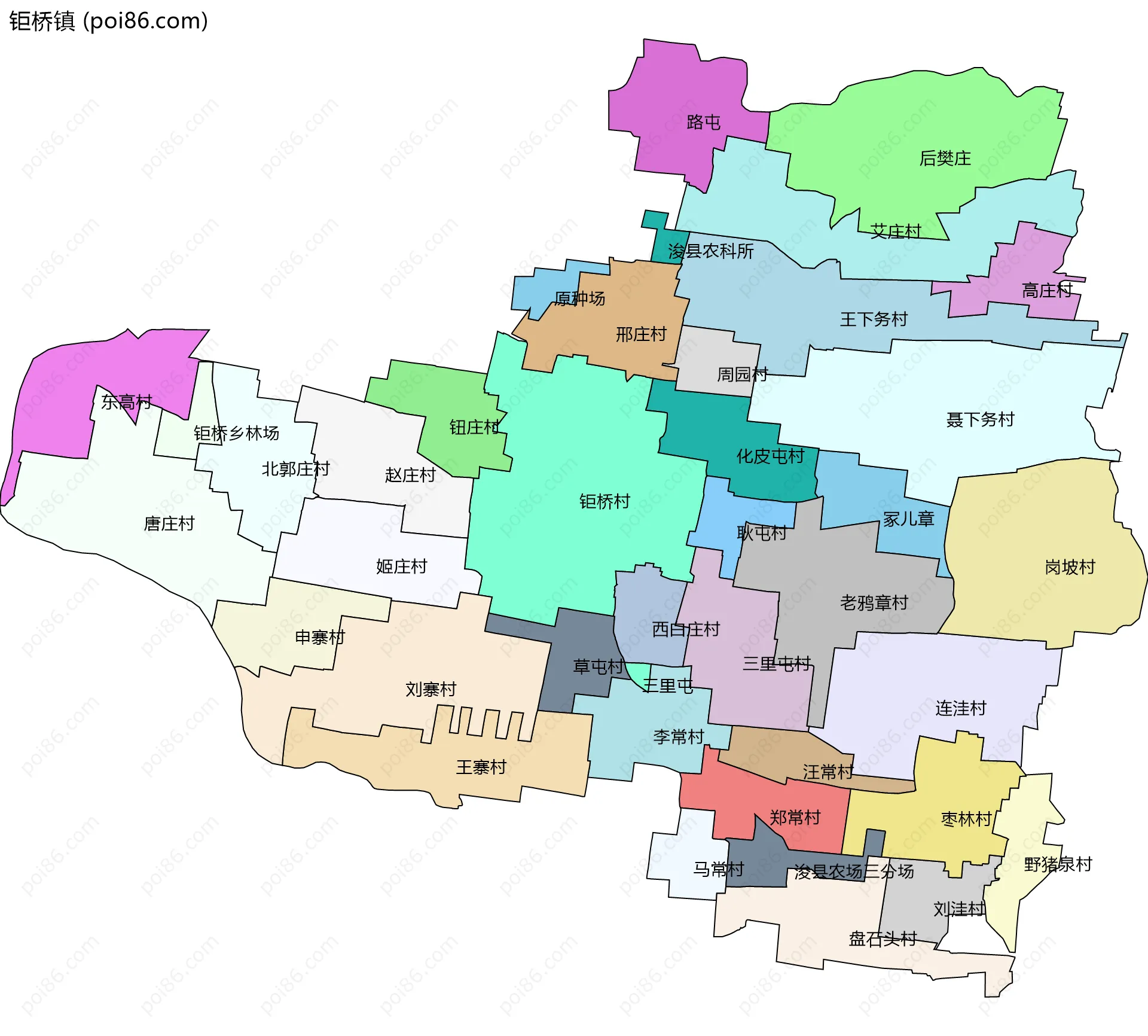 钜桥镇边界地图(五级行政区划)