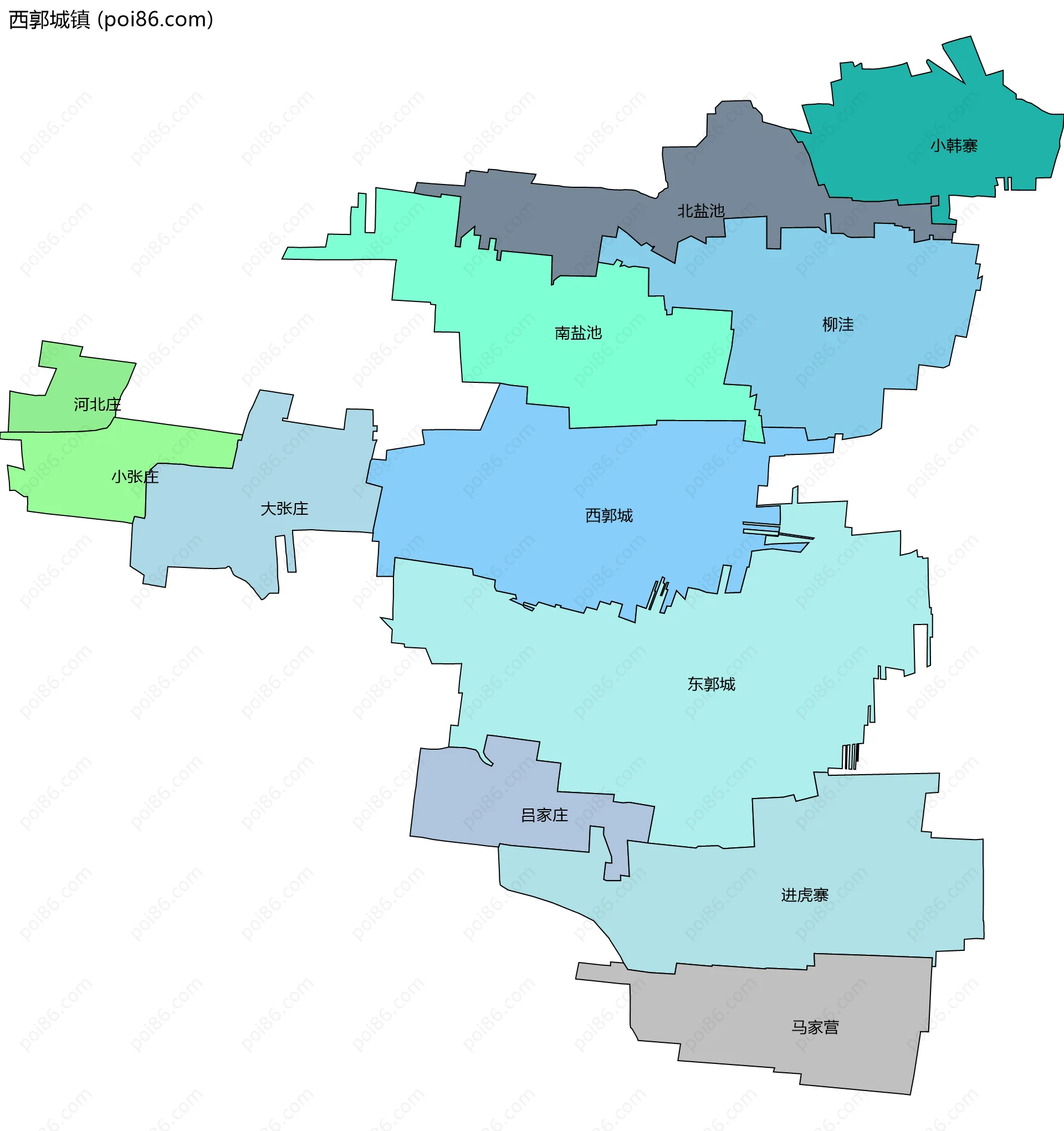 西郭城镇边界地图(五级行政区划)