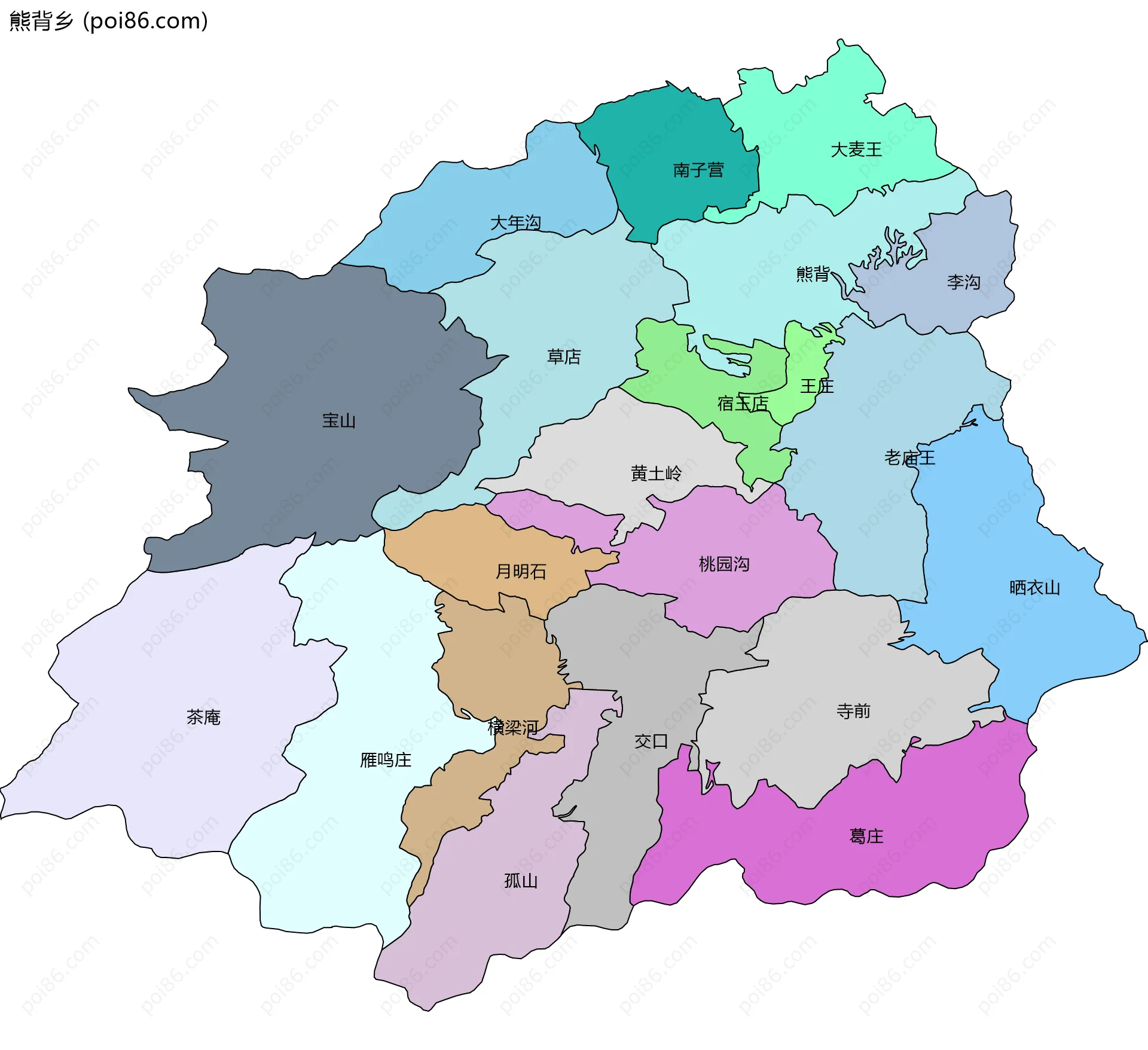熊背乡边界地图(五级行政区划)