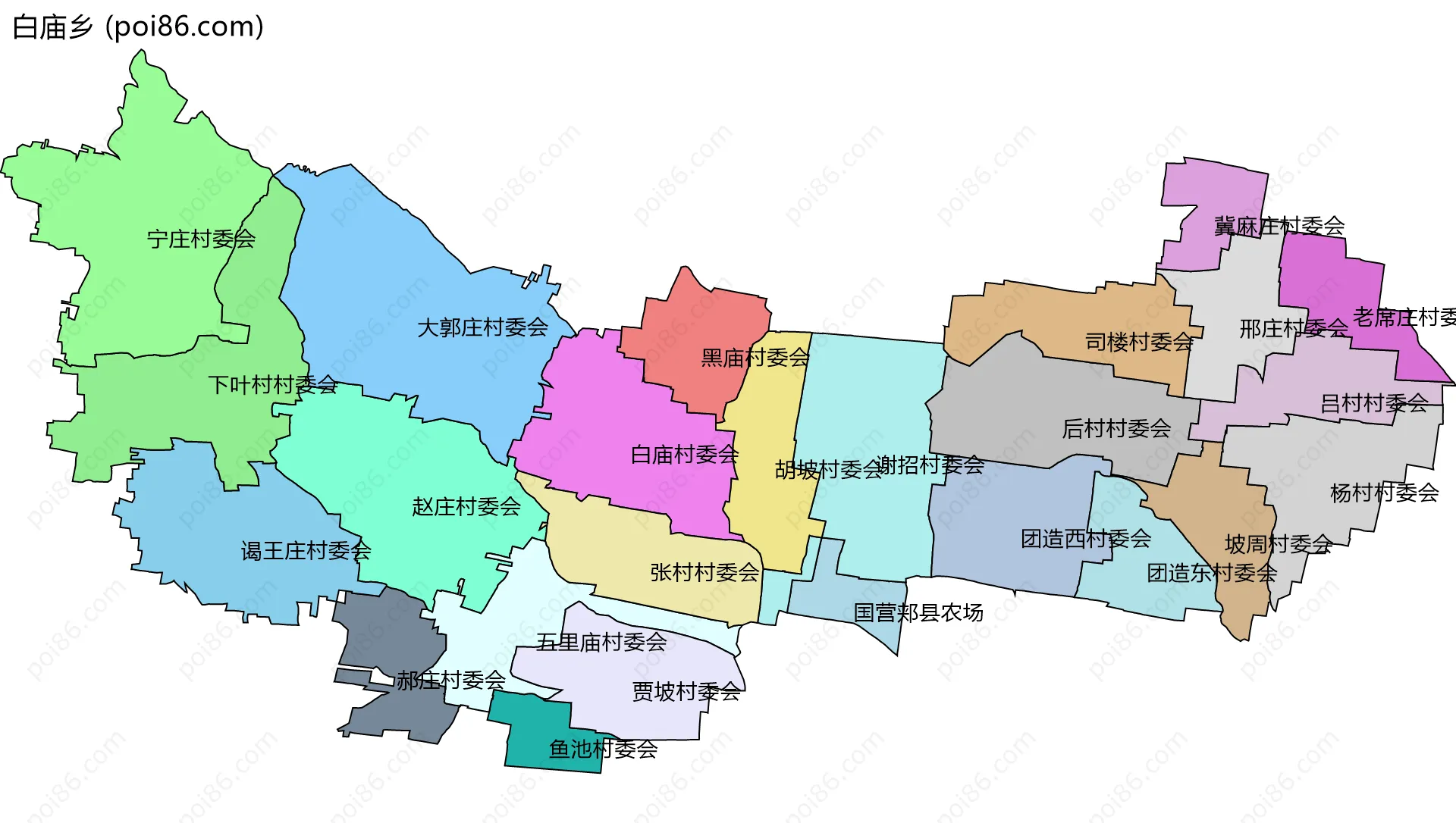 白庙乡边界地图(五级行政区划)