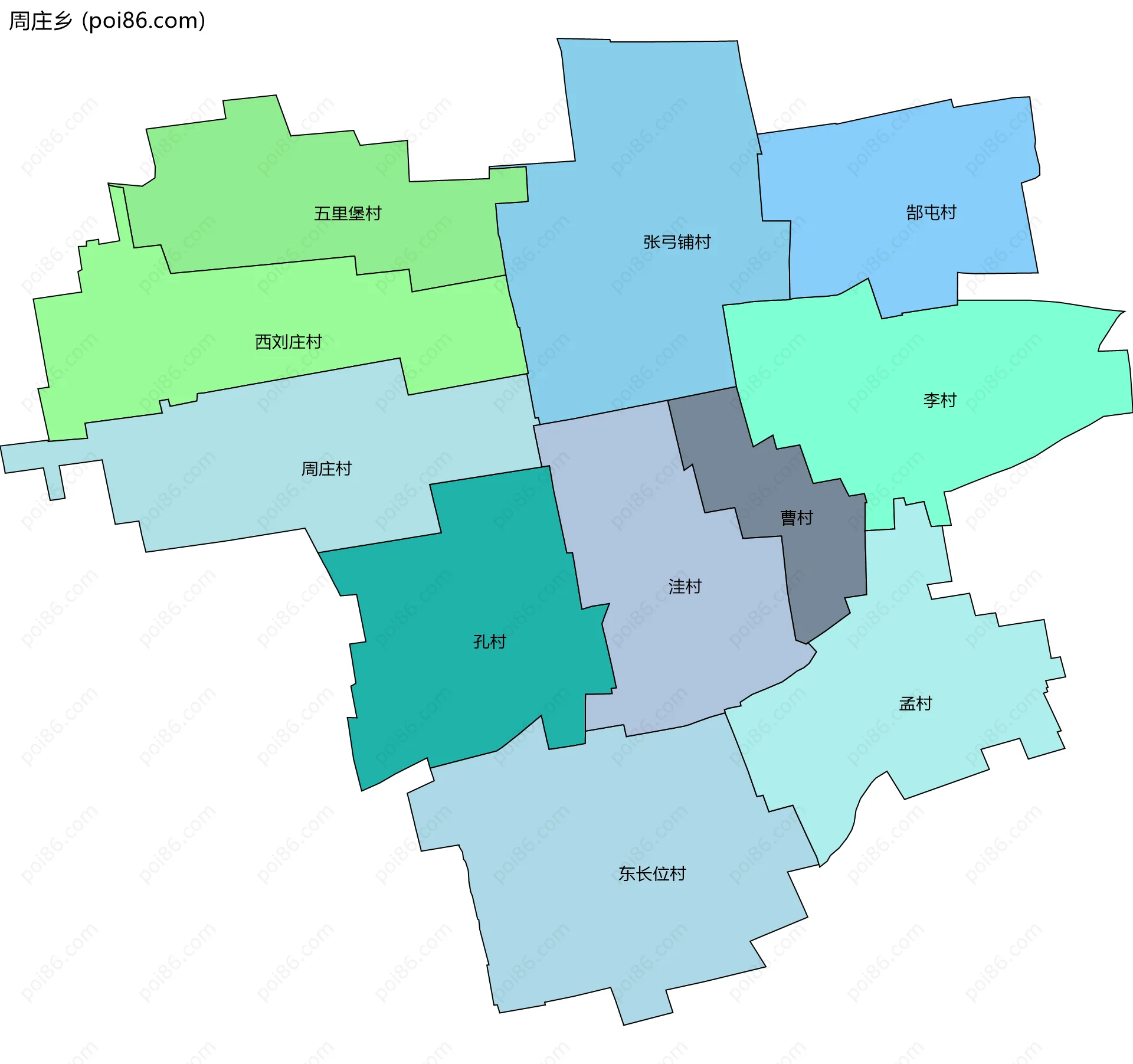 周庄乡边界地图(五级行政区划)