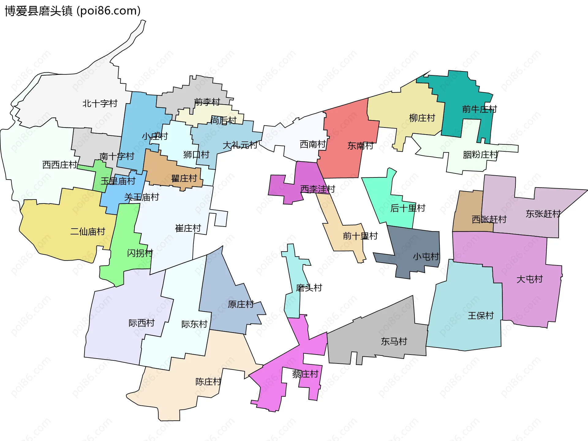 博爱县磨头镇边界地图(五级行政区划)