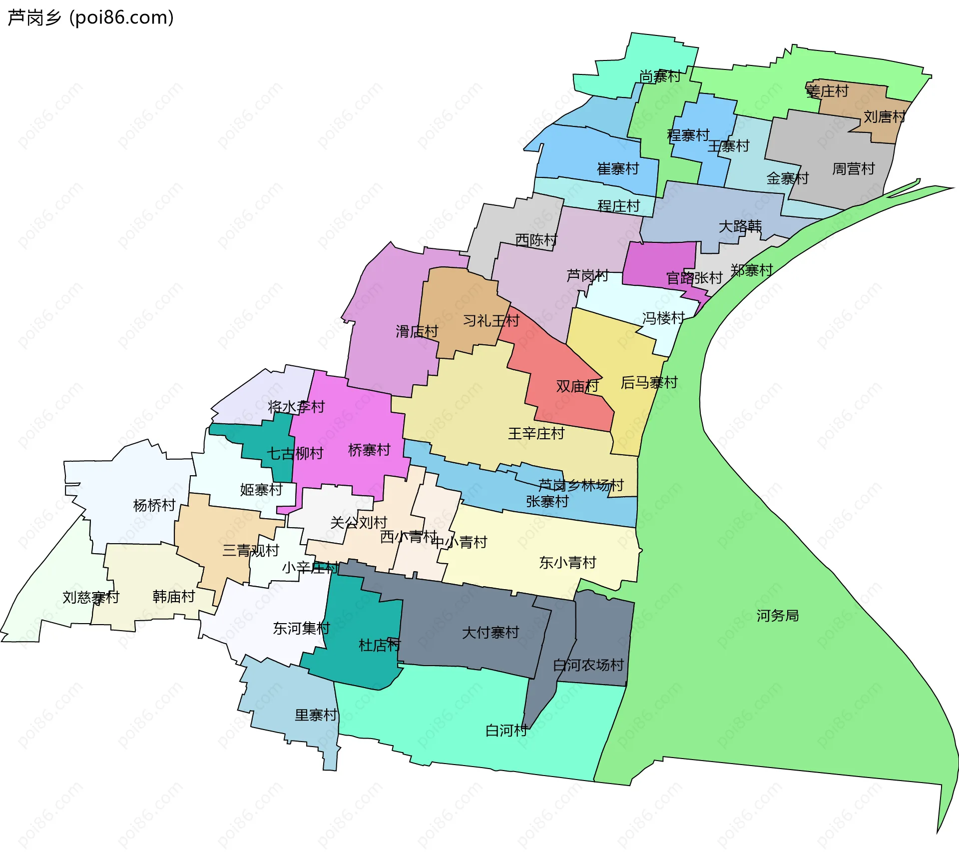 芦岗乡边界地图(五级行政区划)