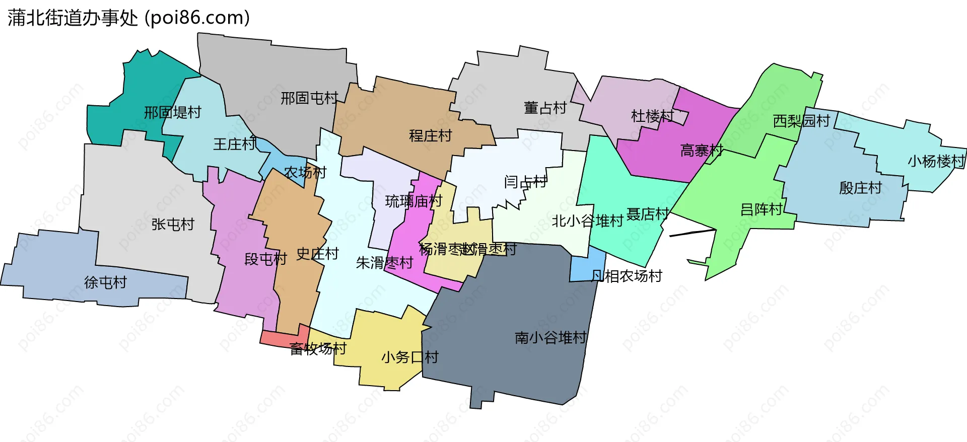 蒲北街道办事处边界地图(五级行政区划)