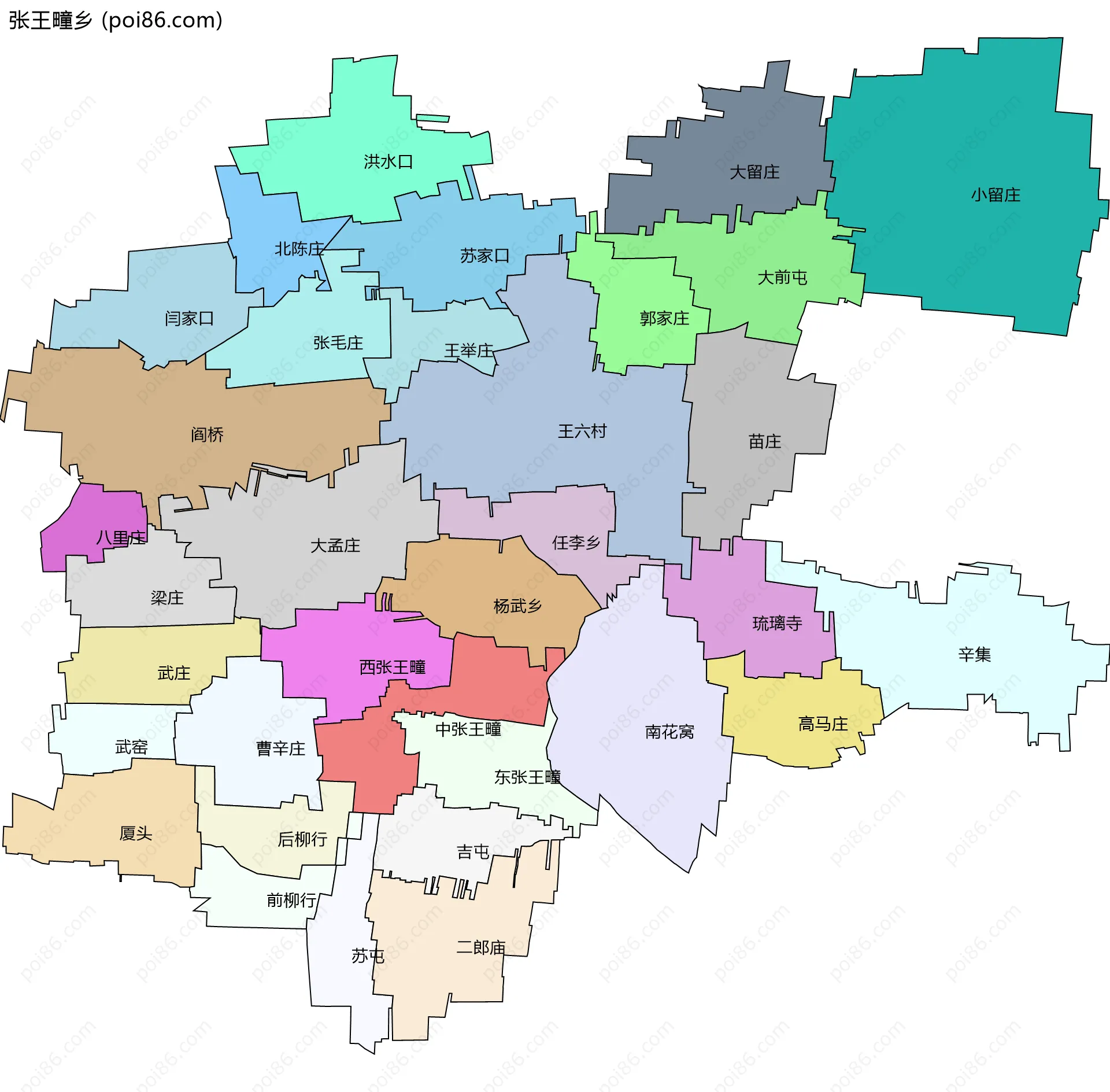 张王疃乡边界地图(五级行政区划)