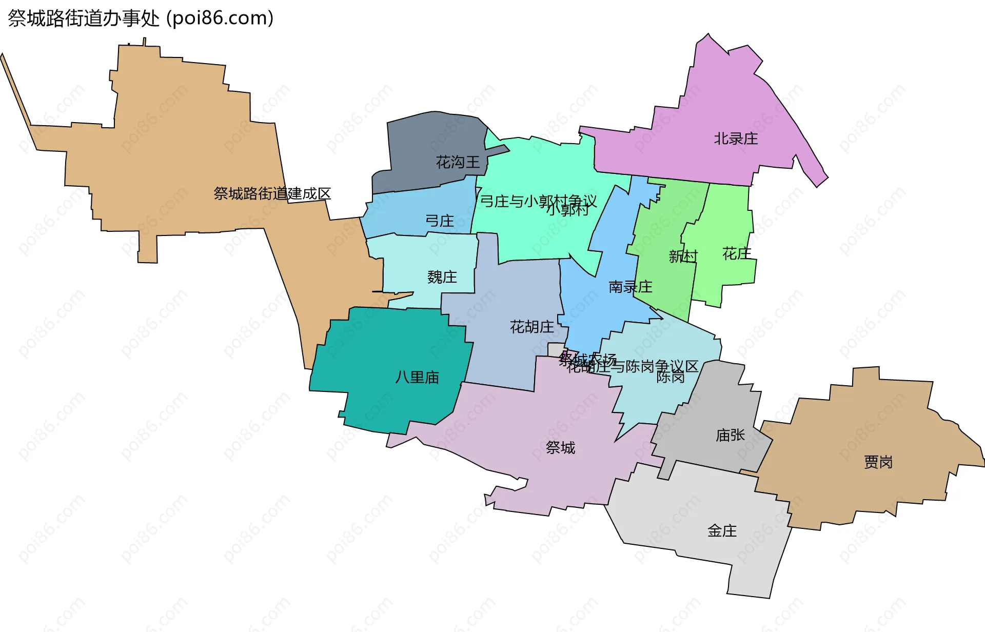 祭城路街道办事处边界地图(五级行政区划)
