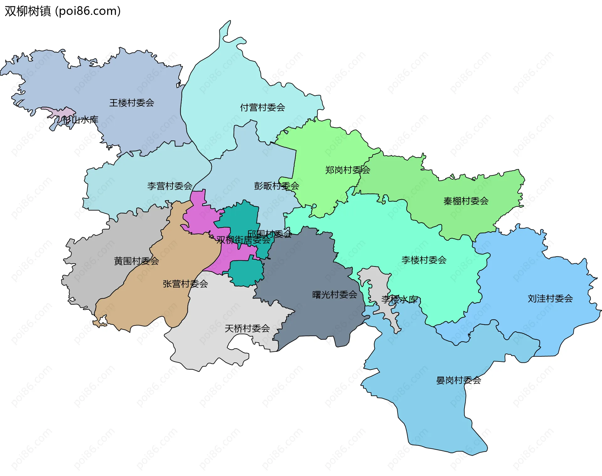 双柳树镇边界地图(五级行政区划)