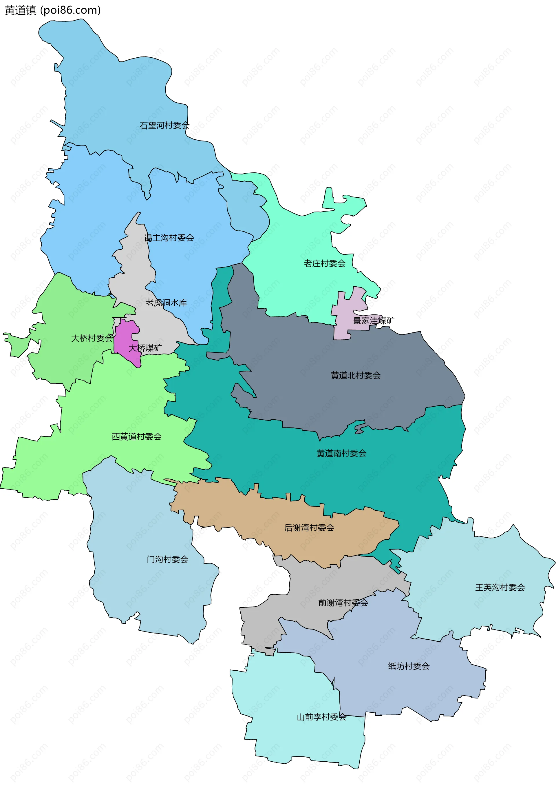 黄道镇边界地图(五级行政区划)