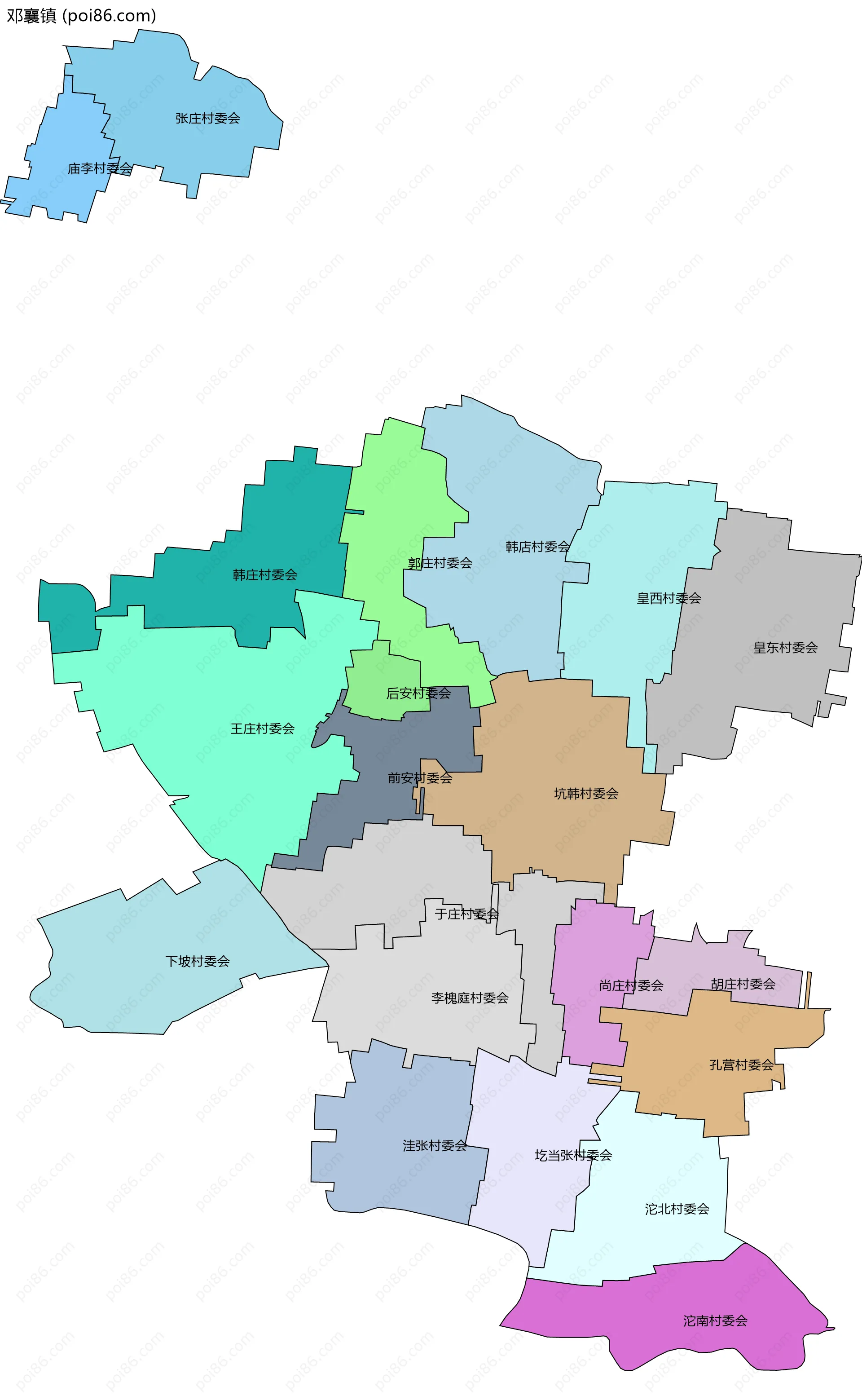 邓襄镇边界地图(五级行政区划)