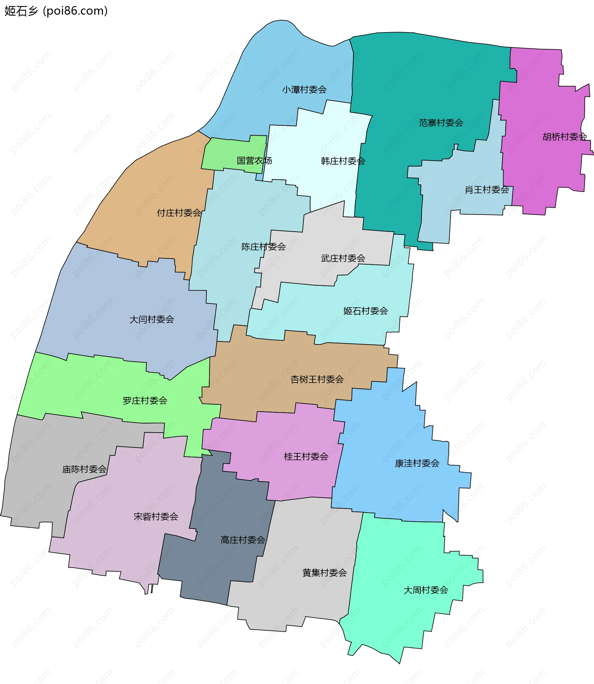 姬石乡边界地图(五级行政区划)