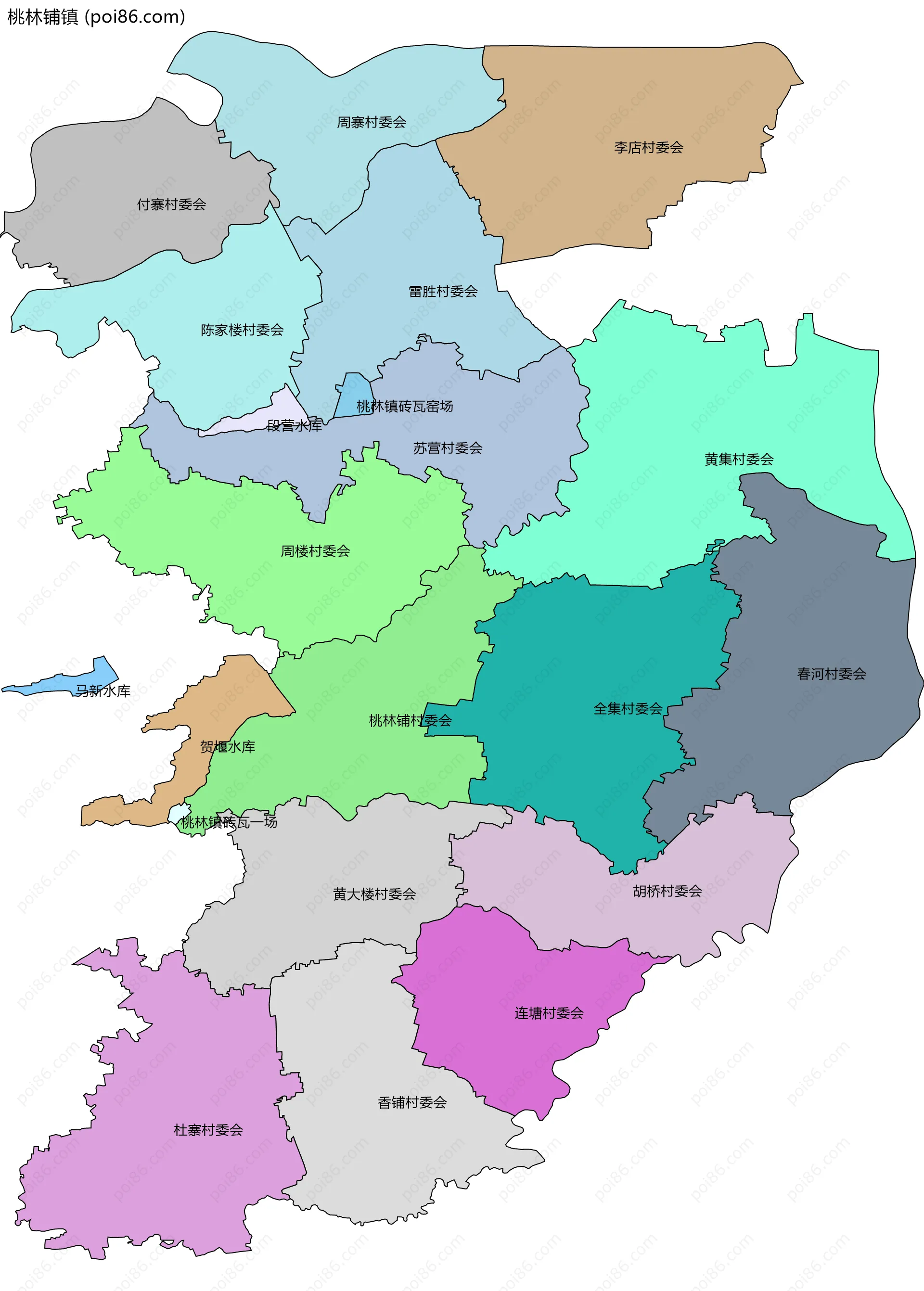 桃林铺镇边界地图(五级行政区划)