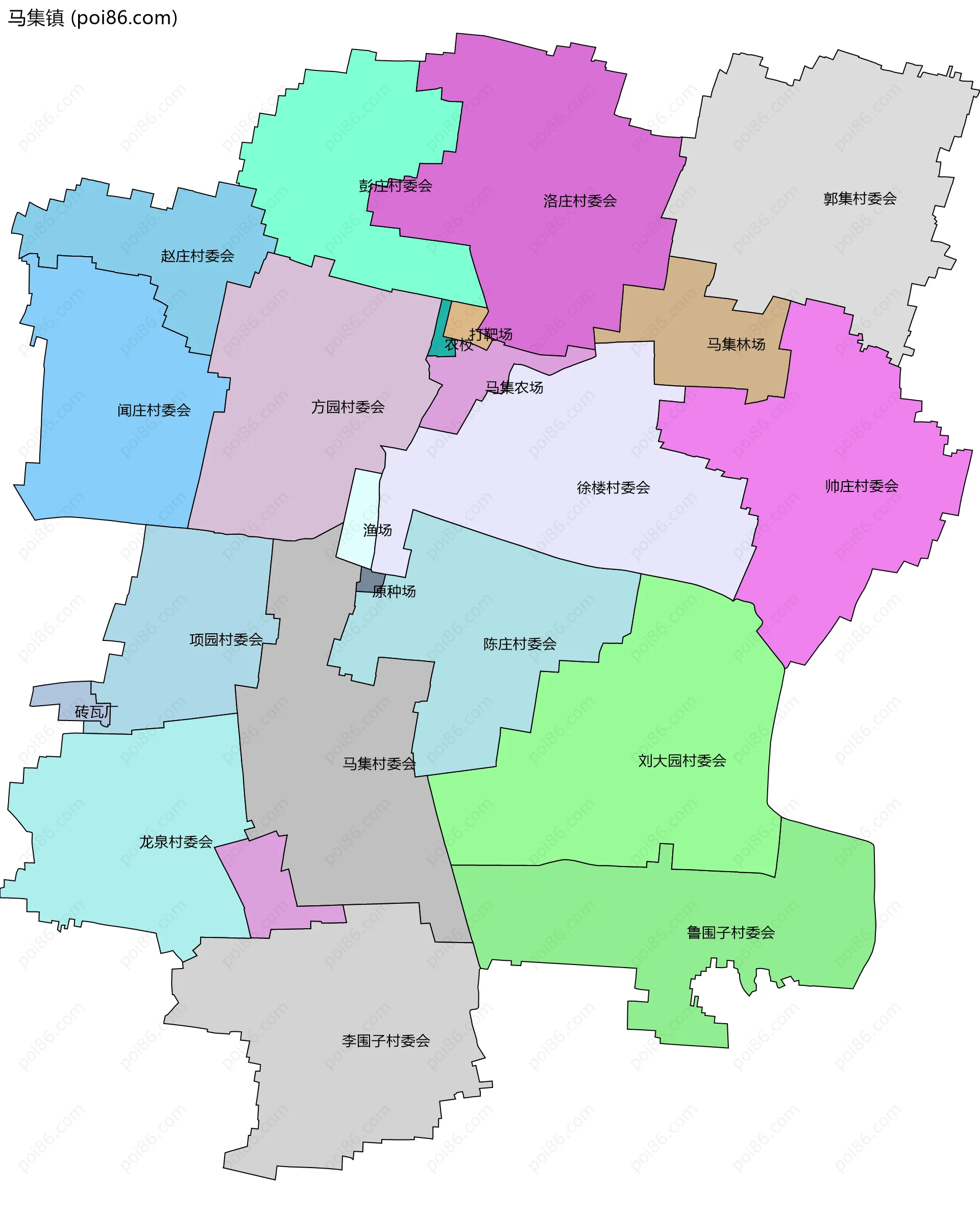 马集镇边界地图(五级行政区划)