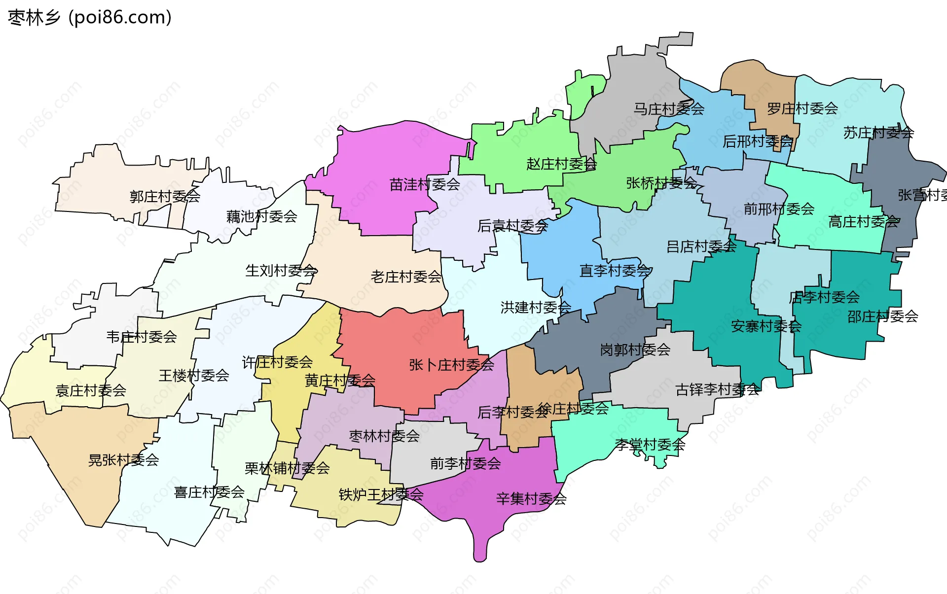 枣林乡边界地图(五级行政区划)