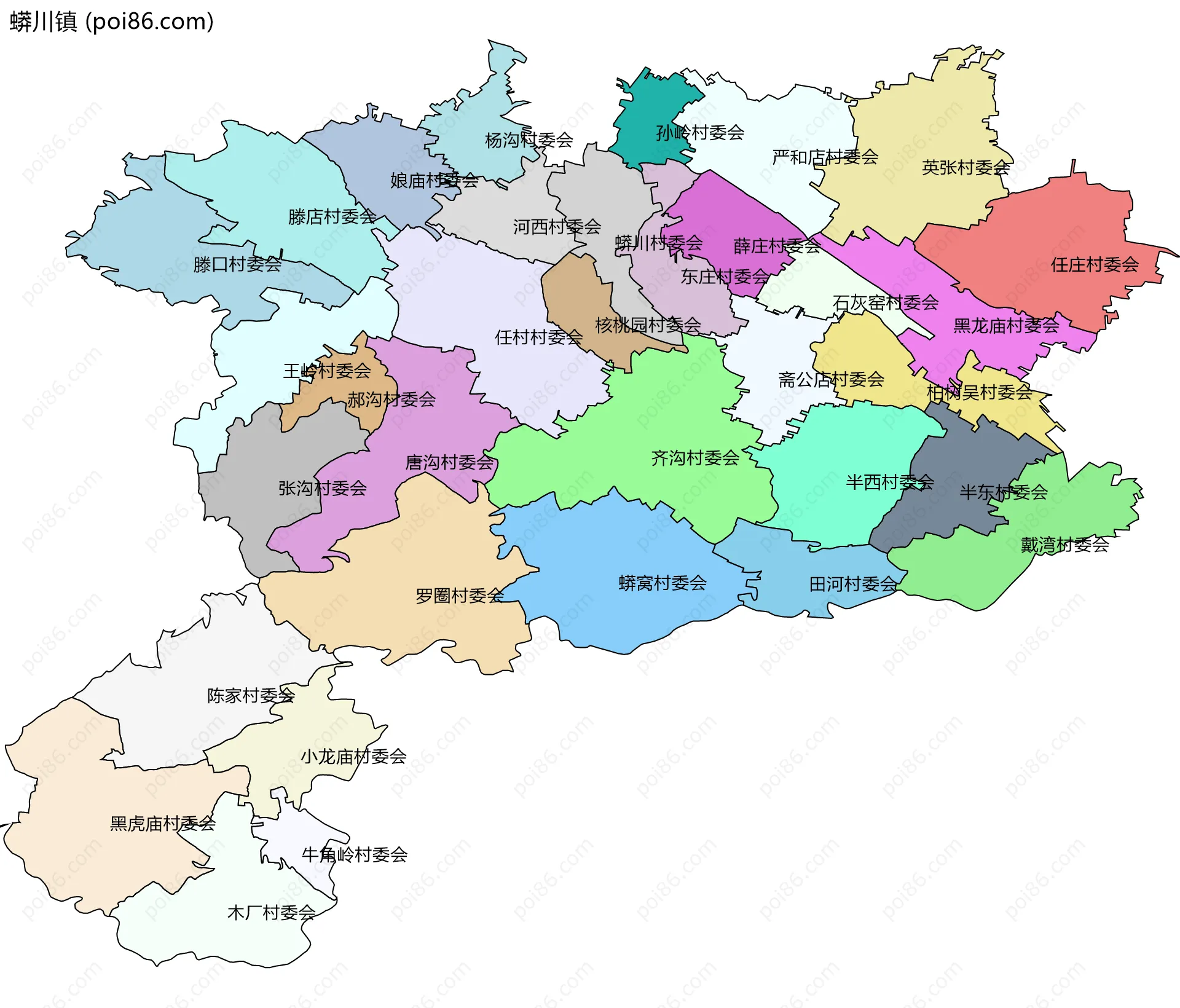 蟒川镇边界地图(五级行政区划)