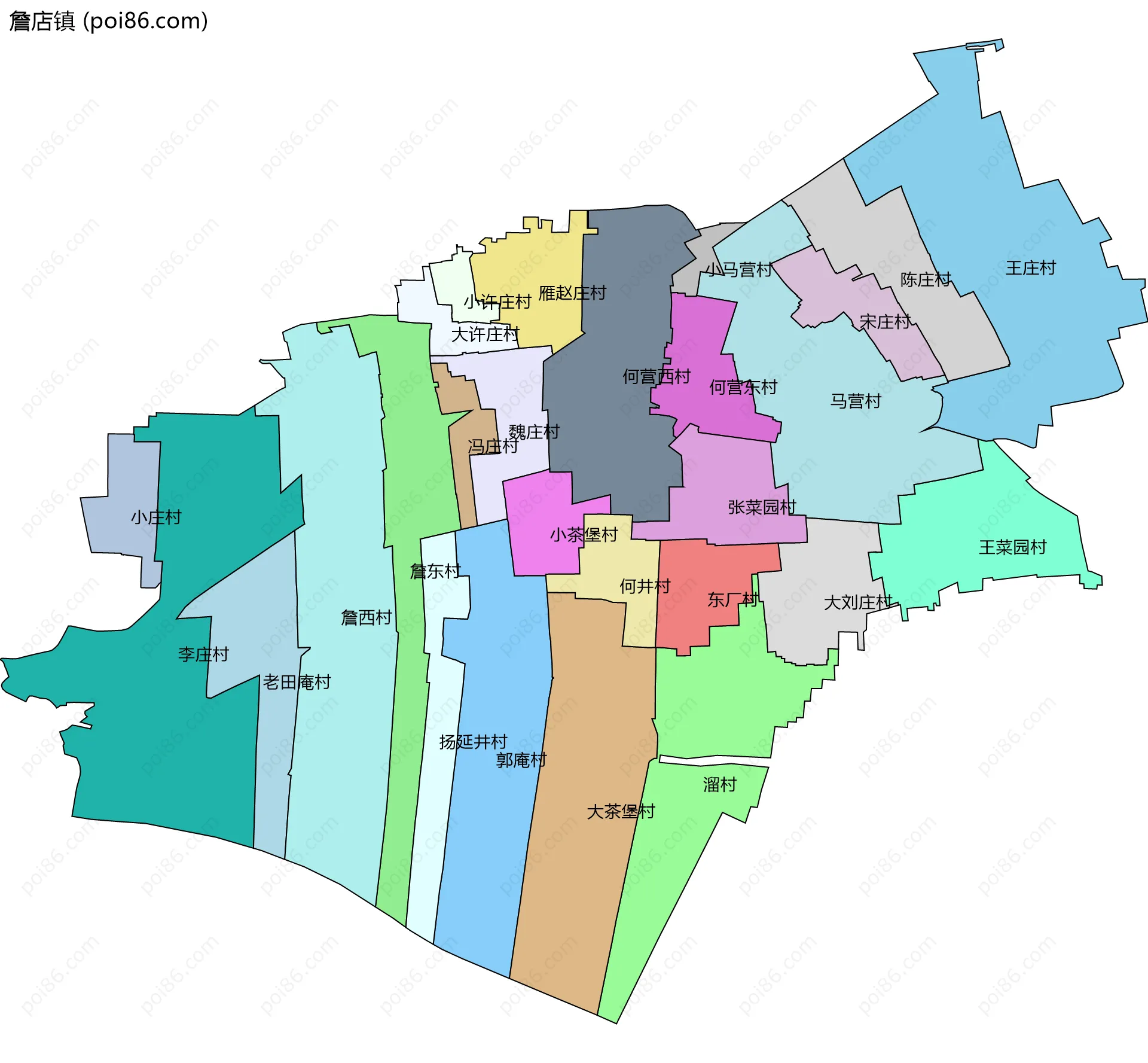 詹店镇边界地图(五级行政区划)