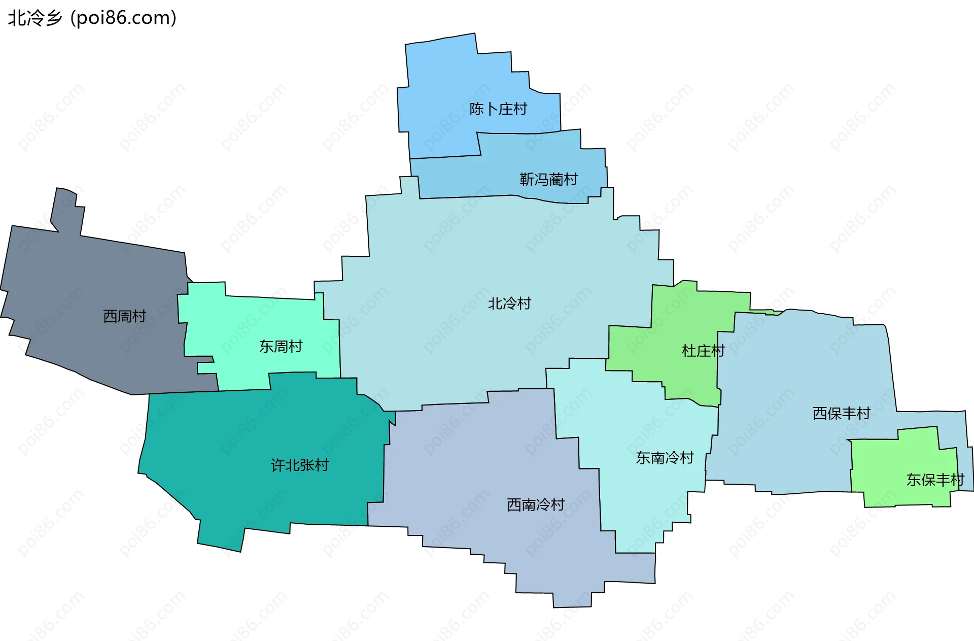 北冷乡边界地图(五级行政区划)