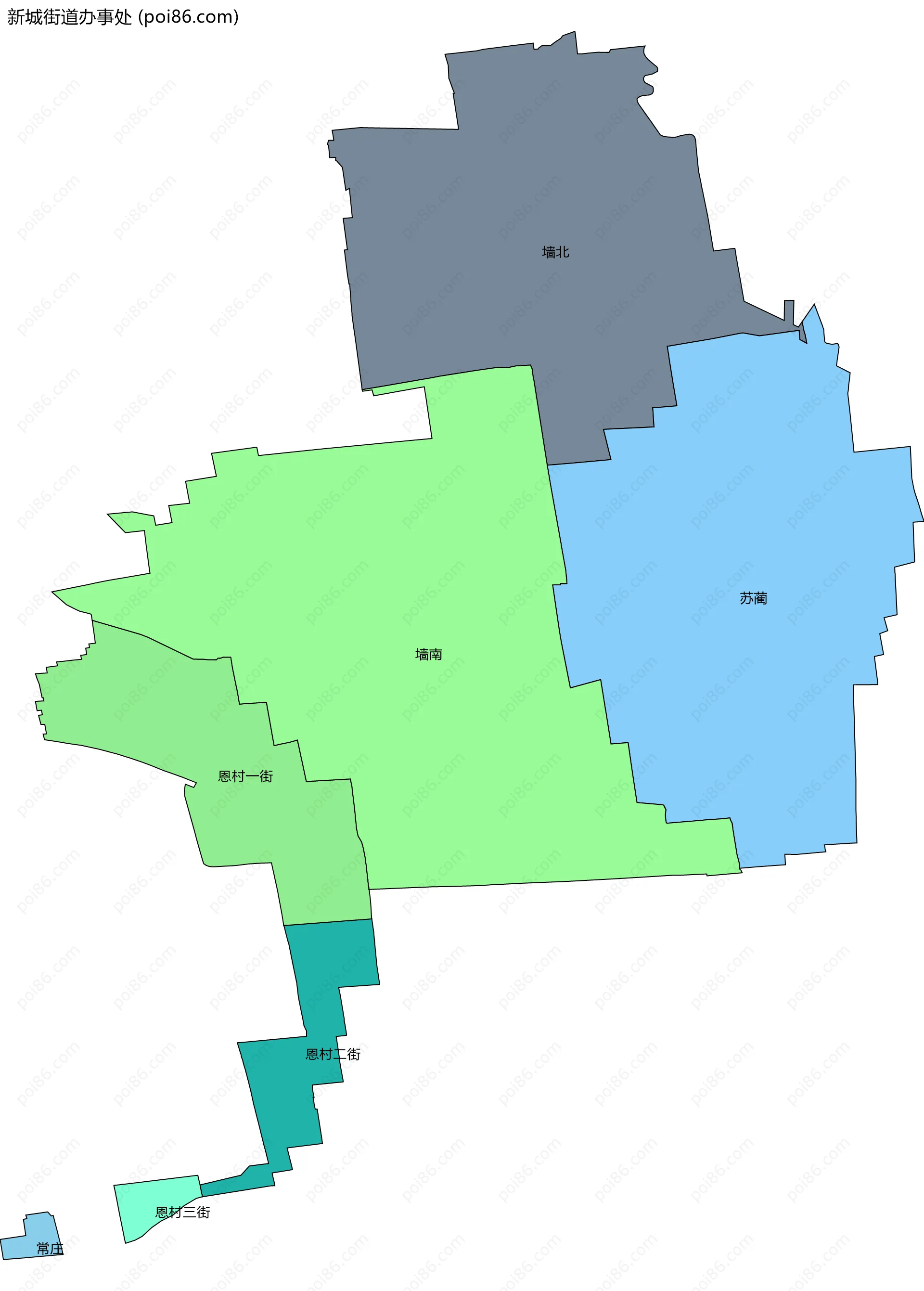 新城街道办事处边界地图(五级行政区划)