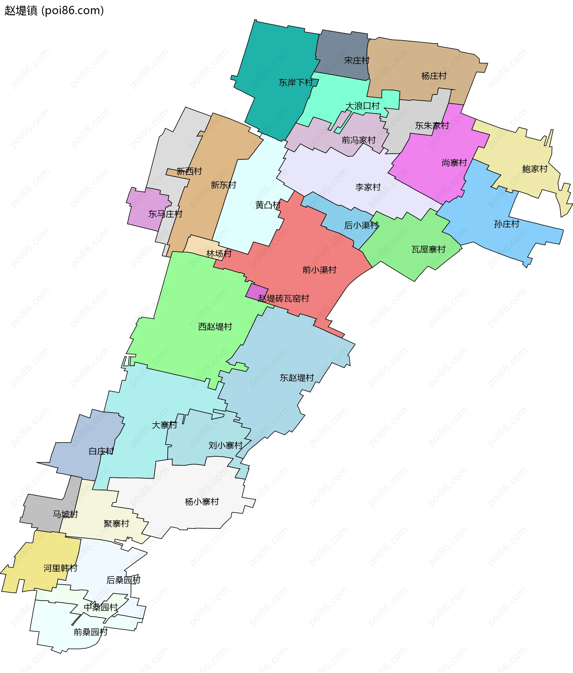 赵堤镇边界地图(五级行政区划)