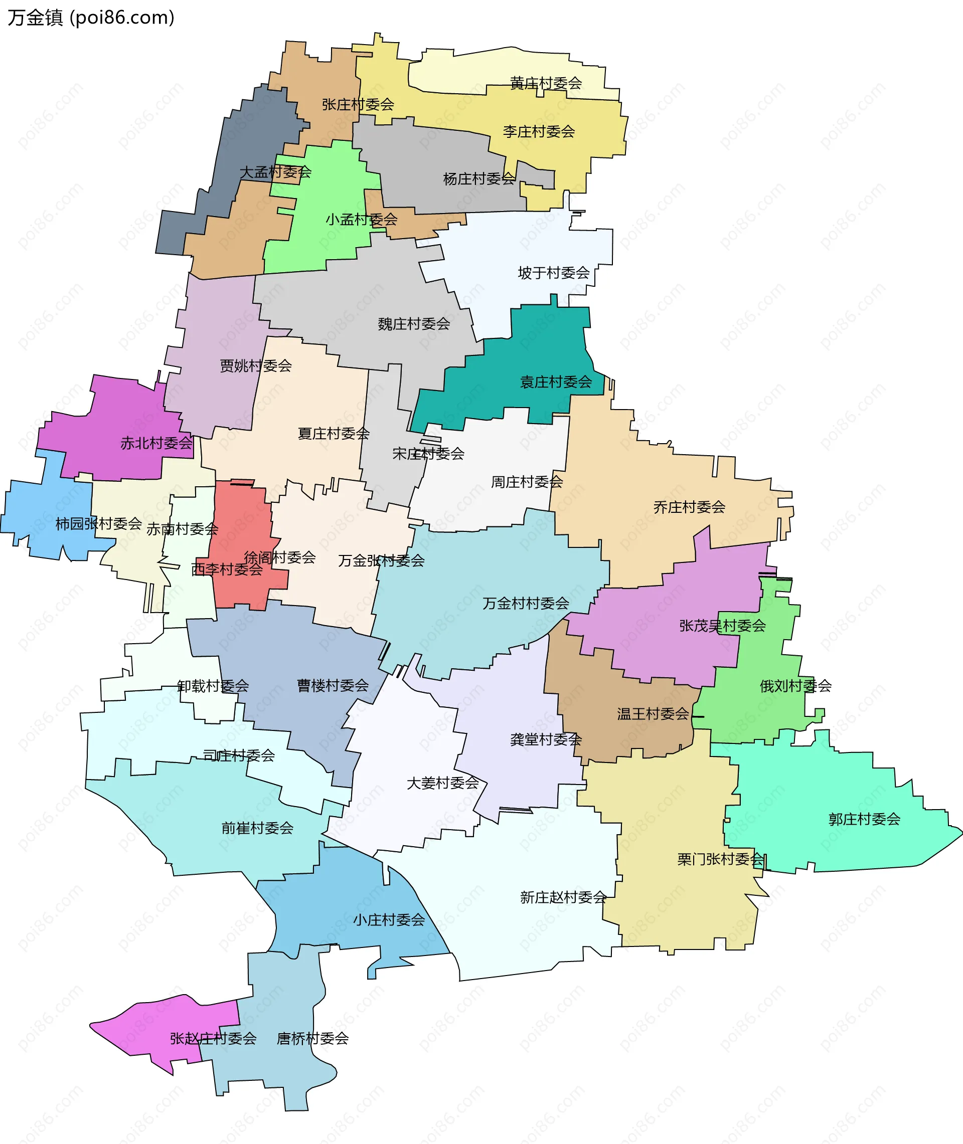 万金镇边界地图(五级行政区划)