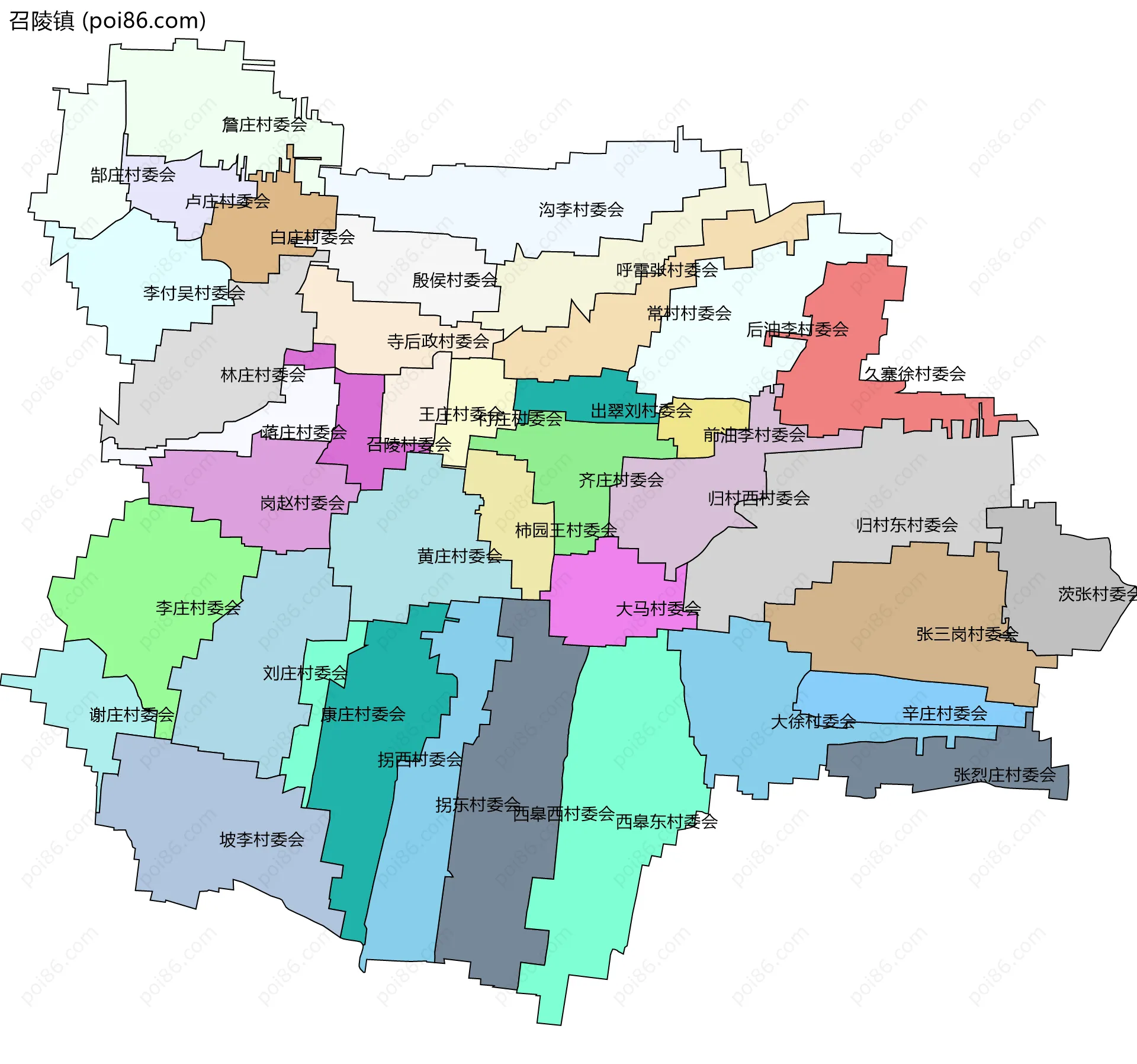 召陵镇边界地图(五级行政区划)
