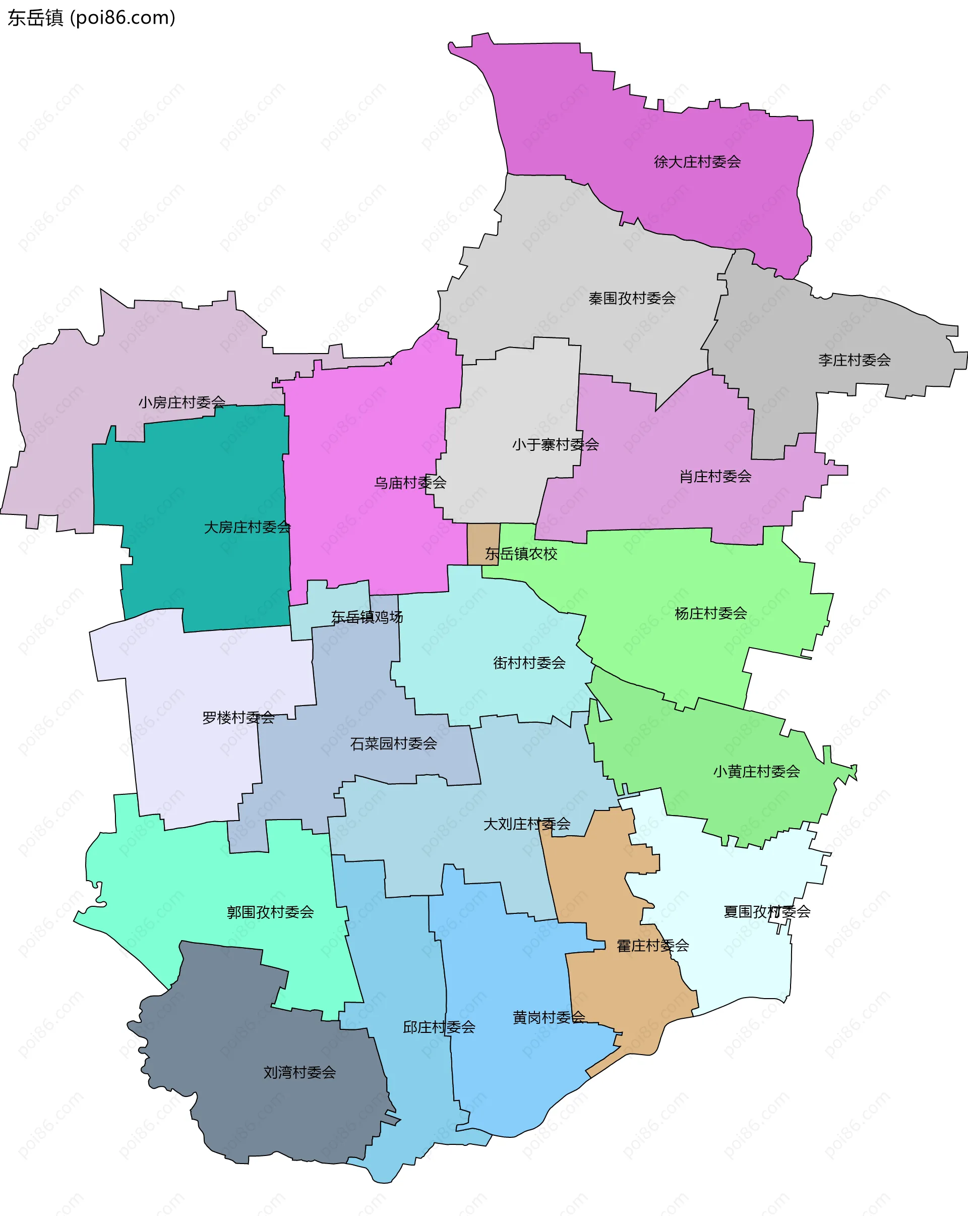 东岳镇边界地图(五级行政区划)