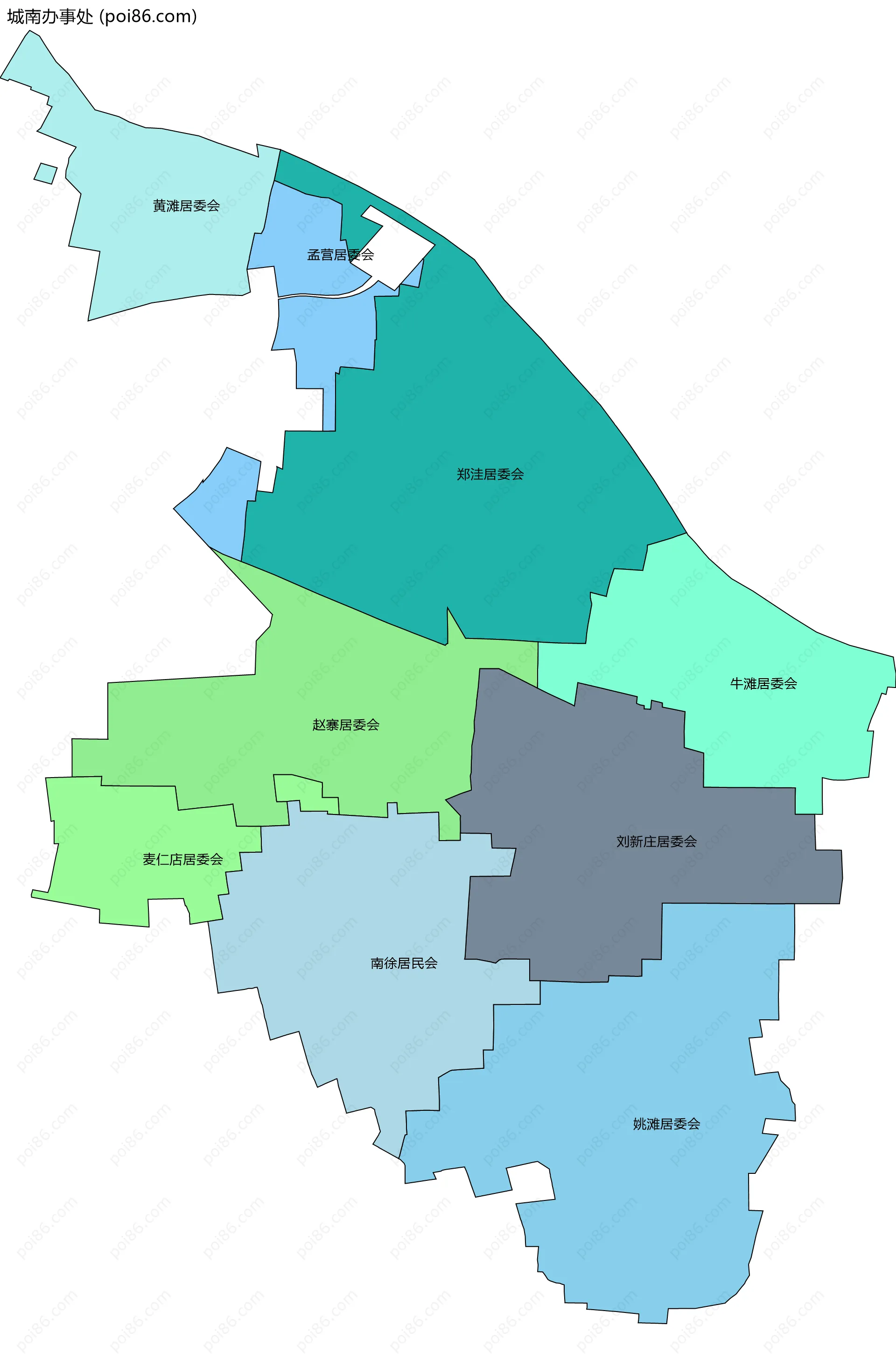 城南办事处边界地图(五级行政区划)