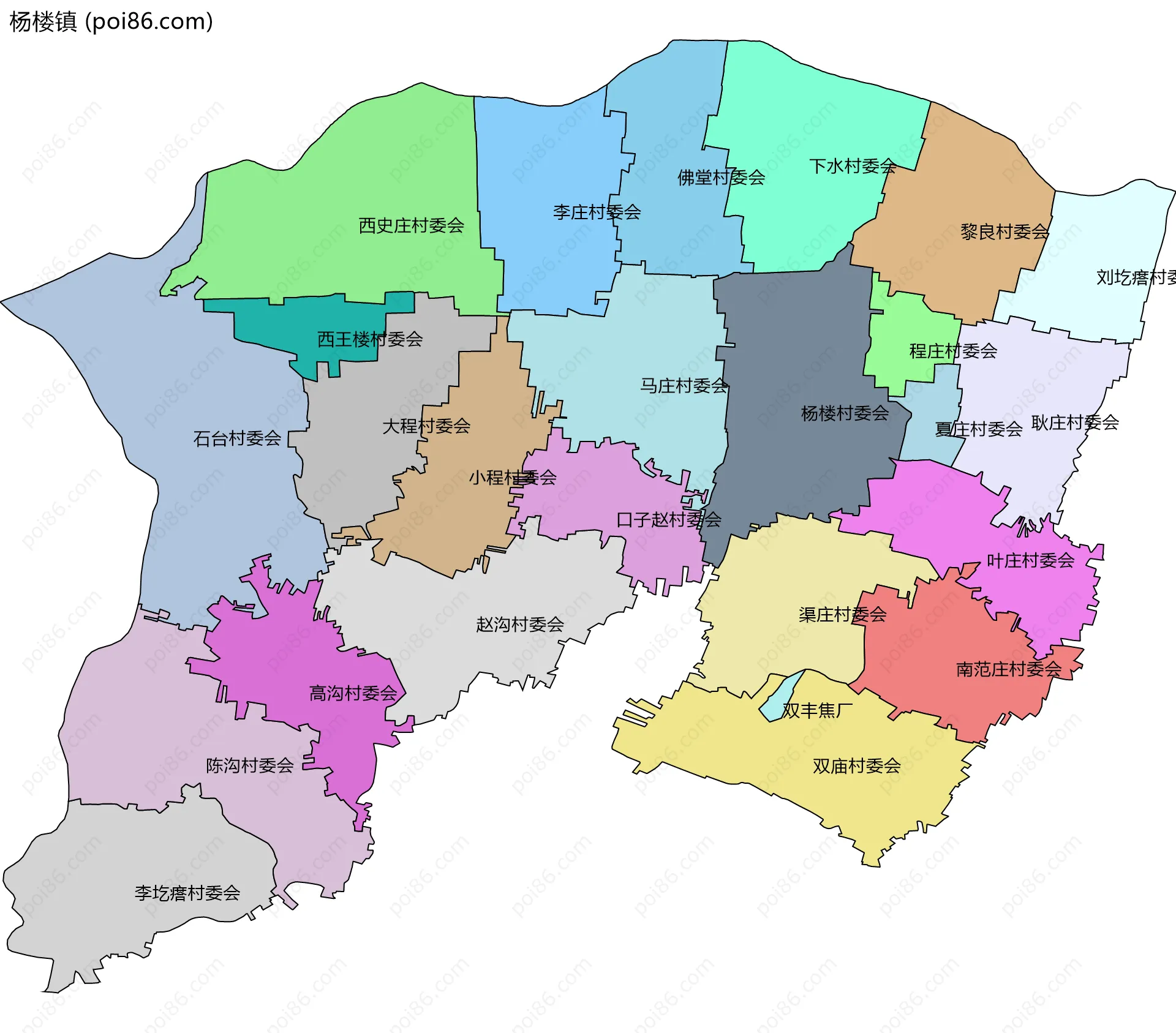 杨楼镇边界地图(五级行政区划)