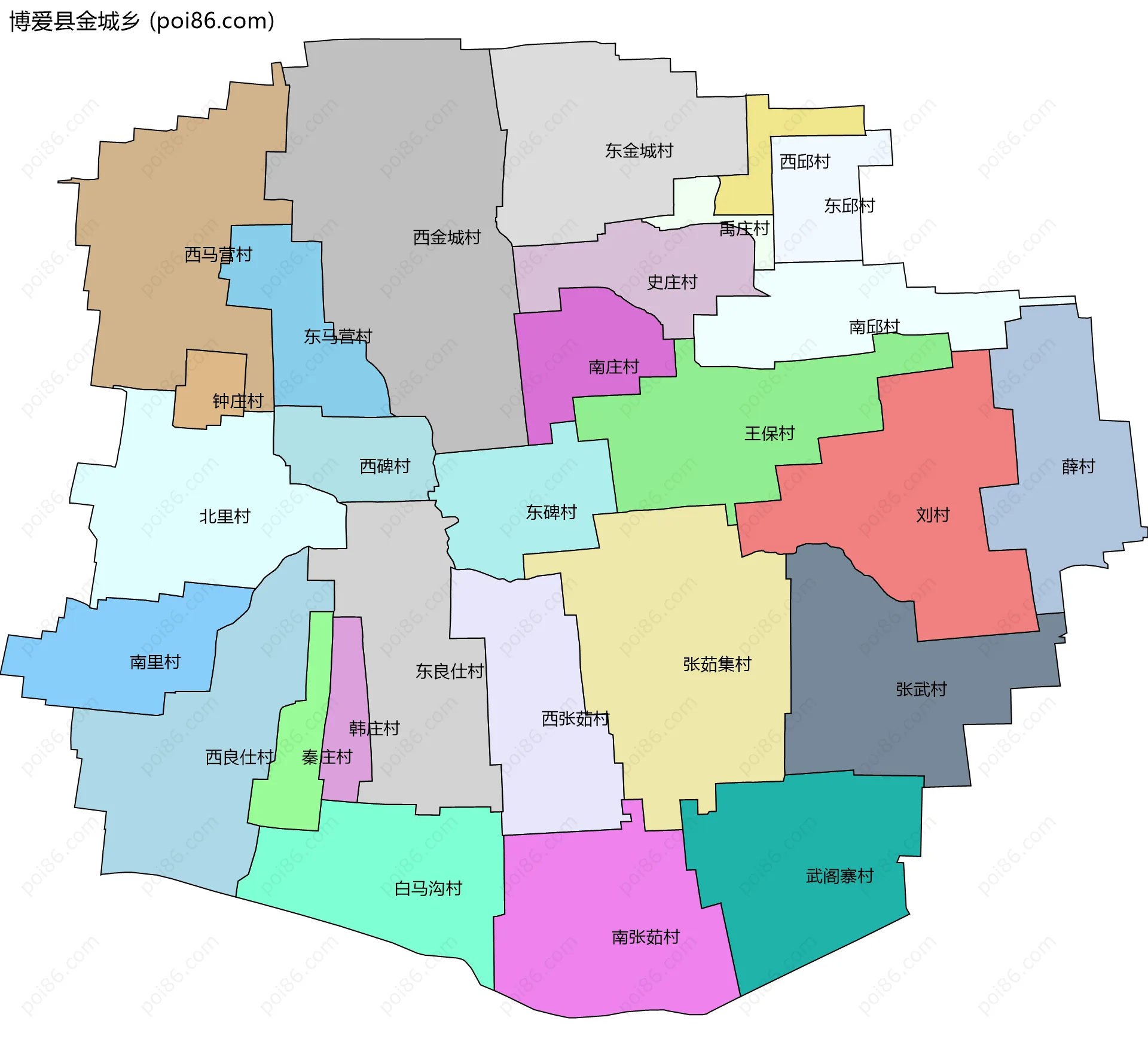 博爱县金城乡边界地图(五级行政区划)