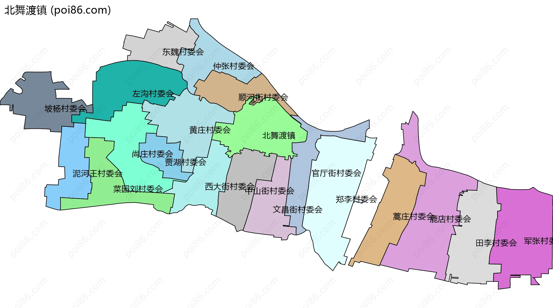 北舞渡镇边界地图(五级行政区划)