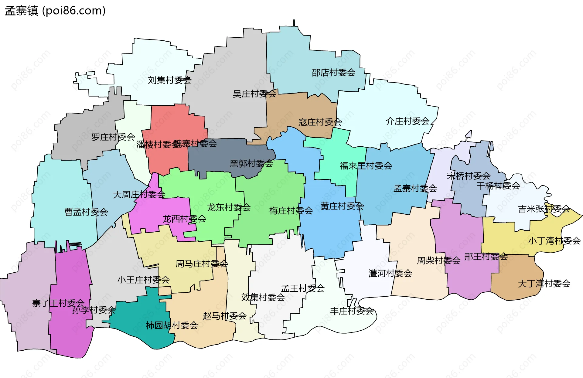 孟寨镇边界地图(五级行政区划)