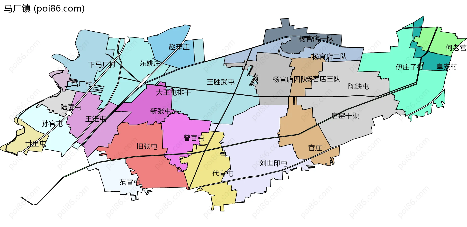 马厂镇边界地图(五级行政区划)