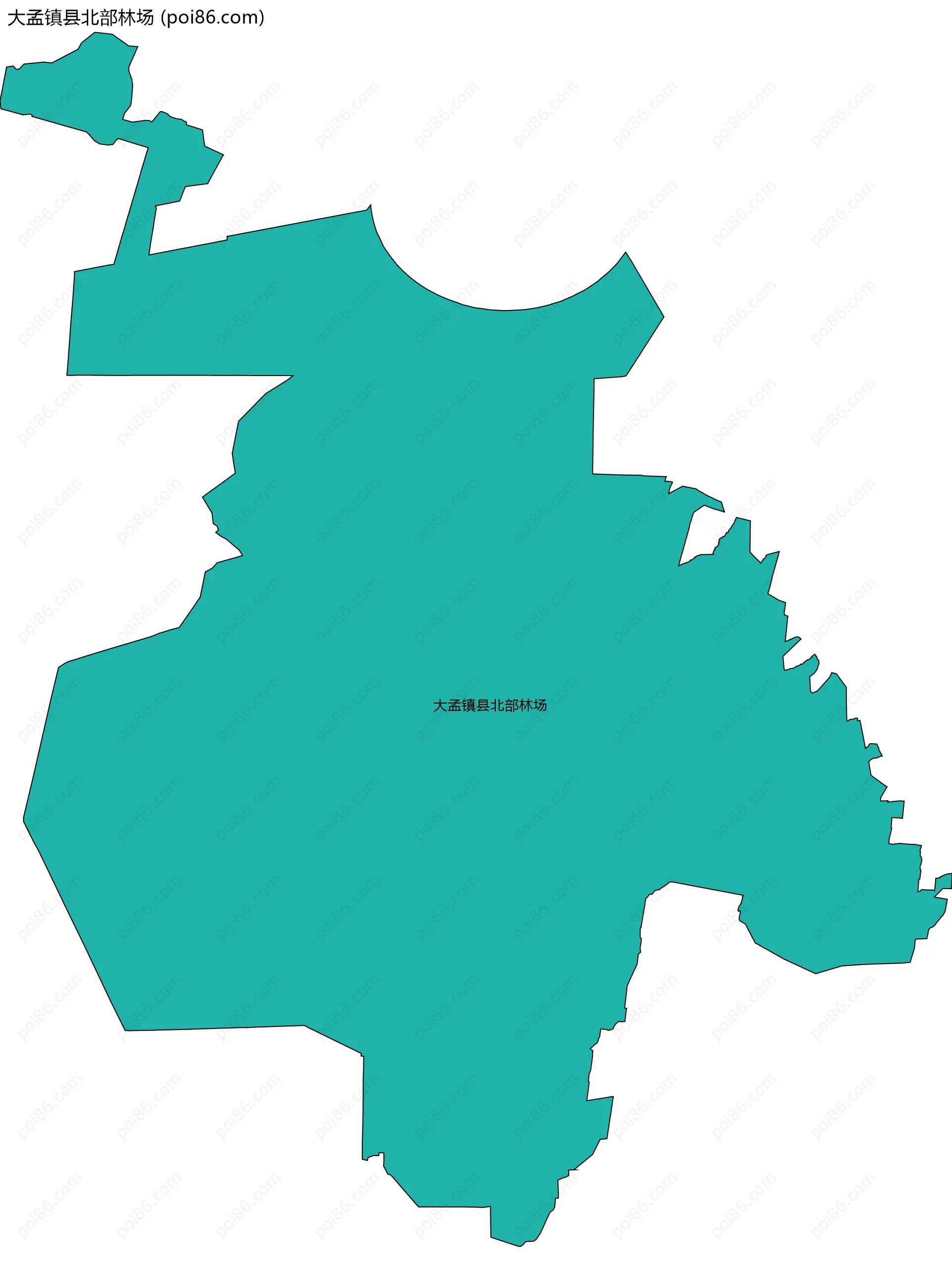 大孟镇县北部林场边界地图