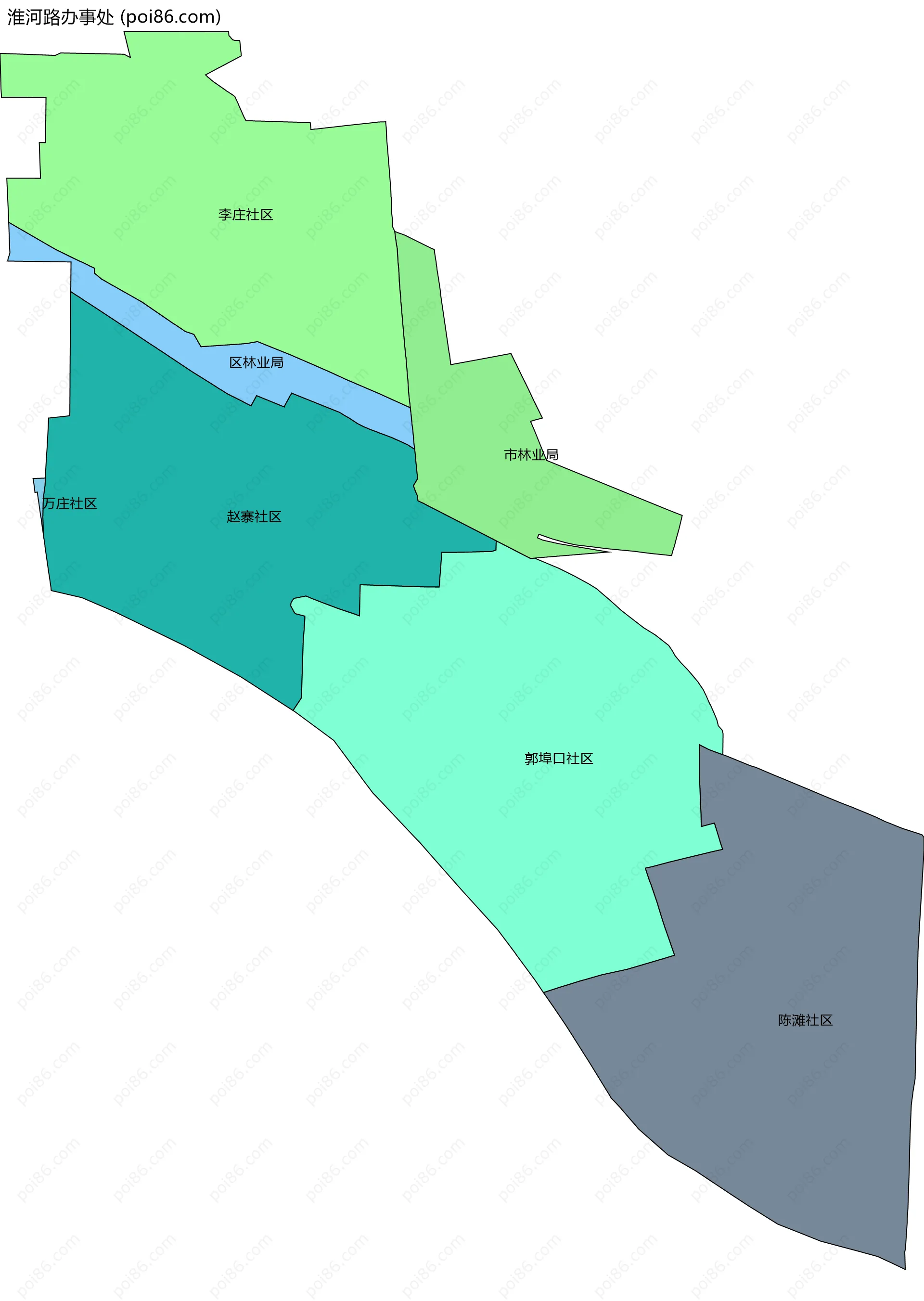 淮河路办事处边界地图(五级行政区划)