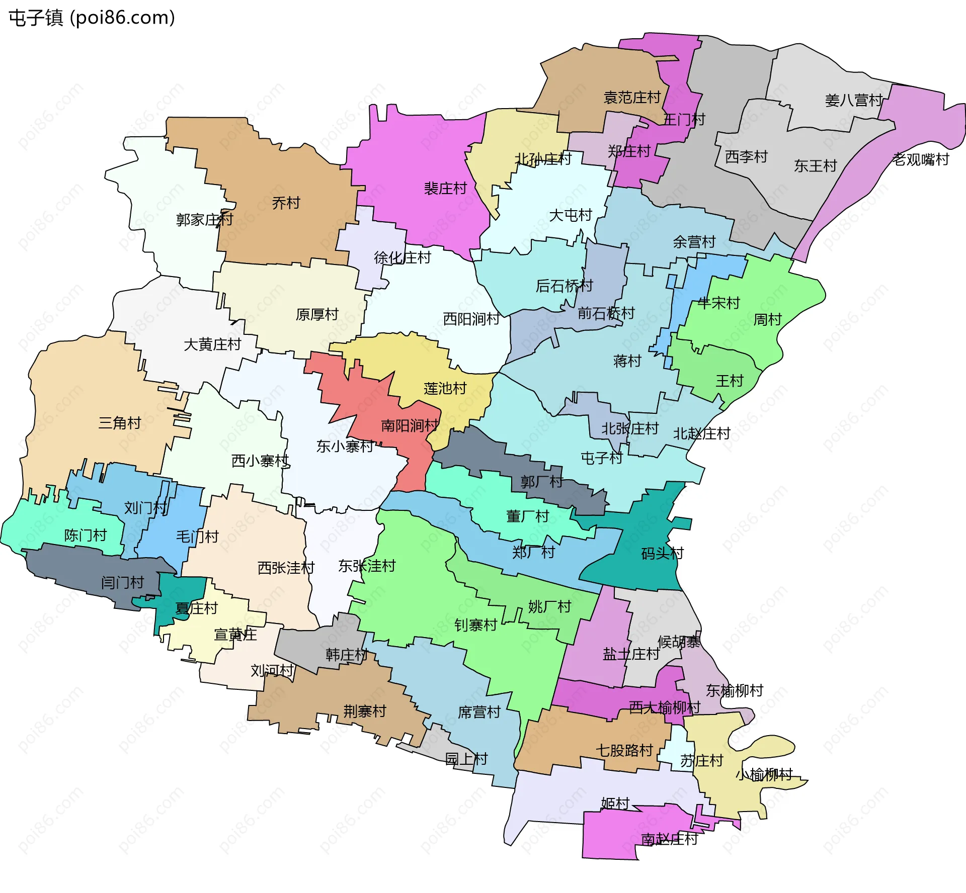 屯子镇边界地图(五级行政区划)
