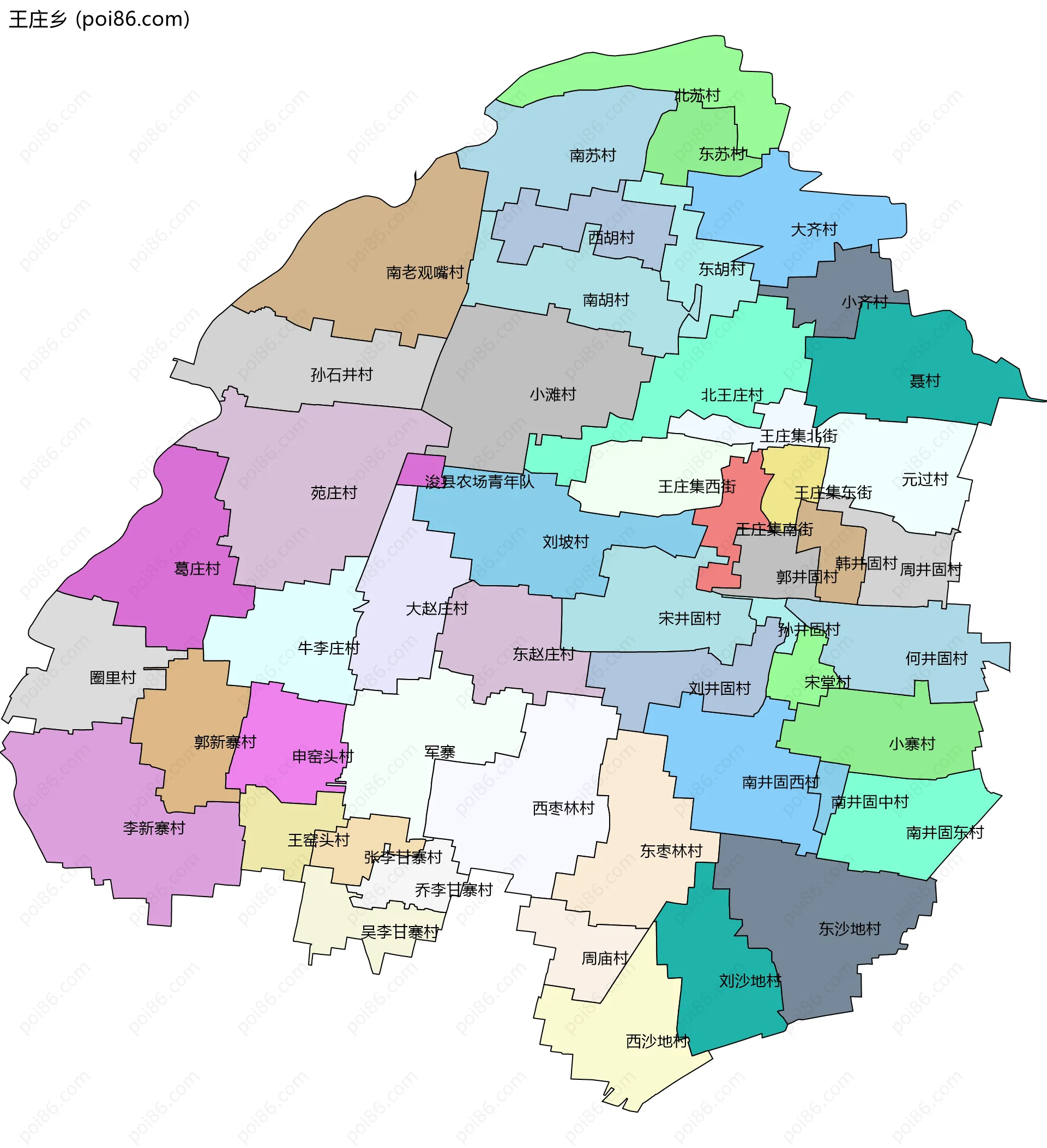 王庄乡边界地图(五级行政区划)