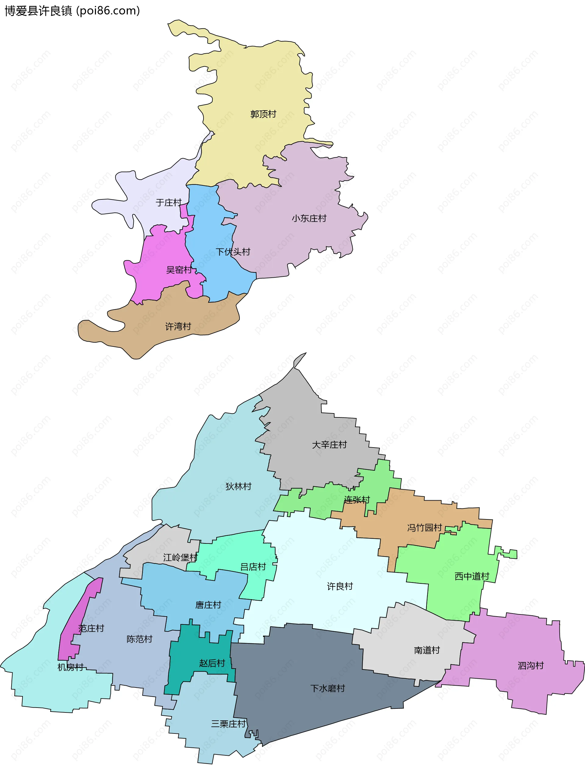 博爱县许良镇边界地图(五级行政区划)