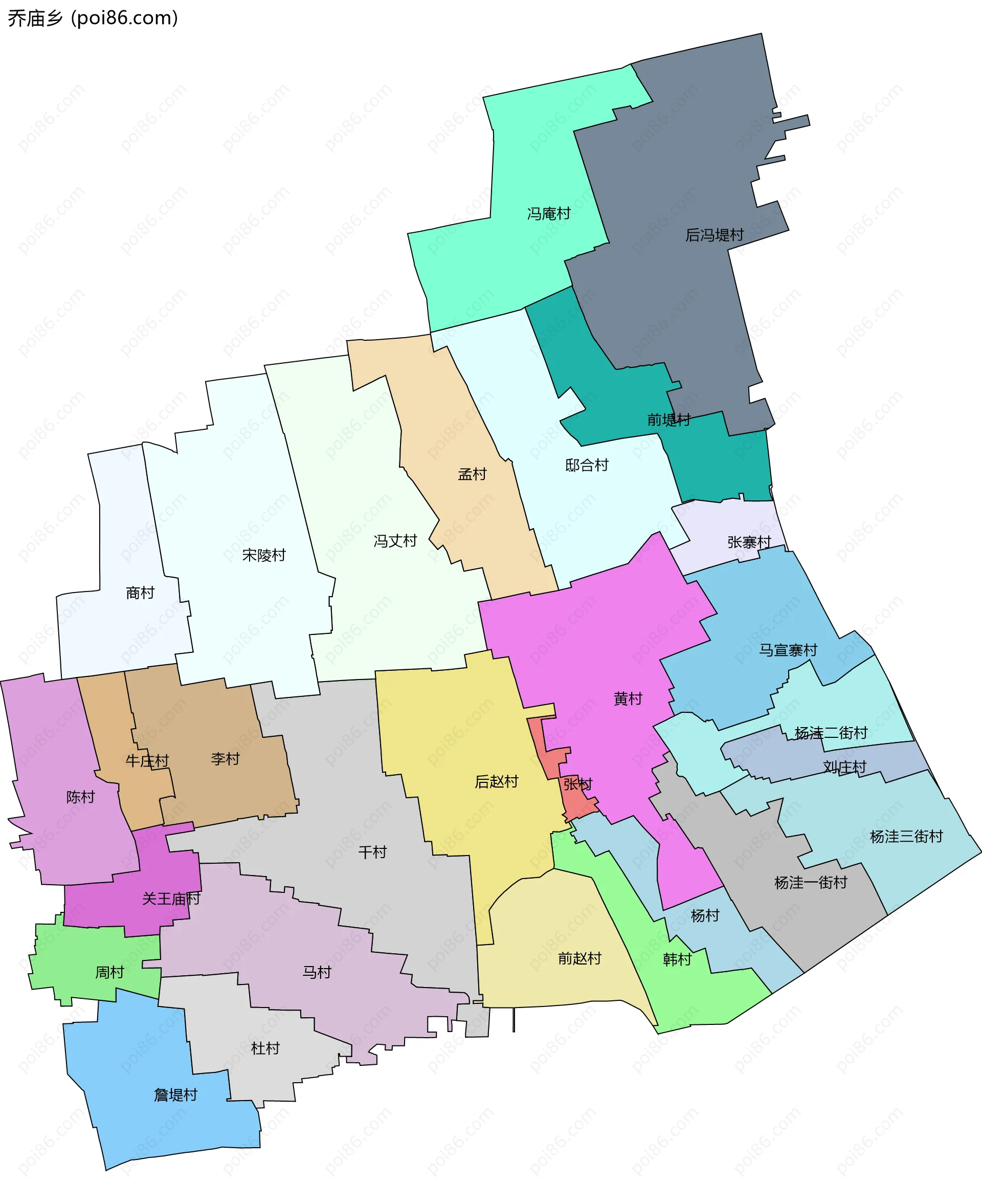 乔庙乡边界地图(五级行政区划)
